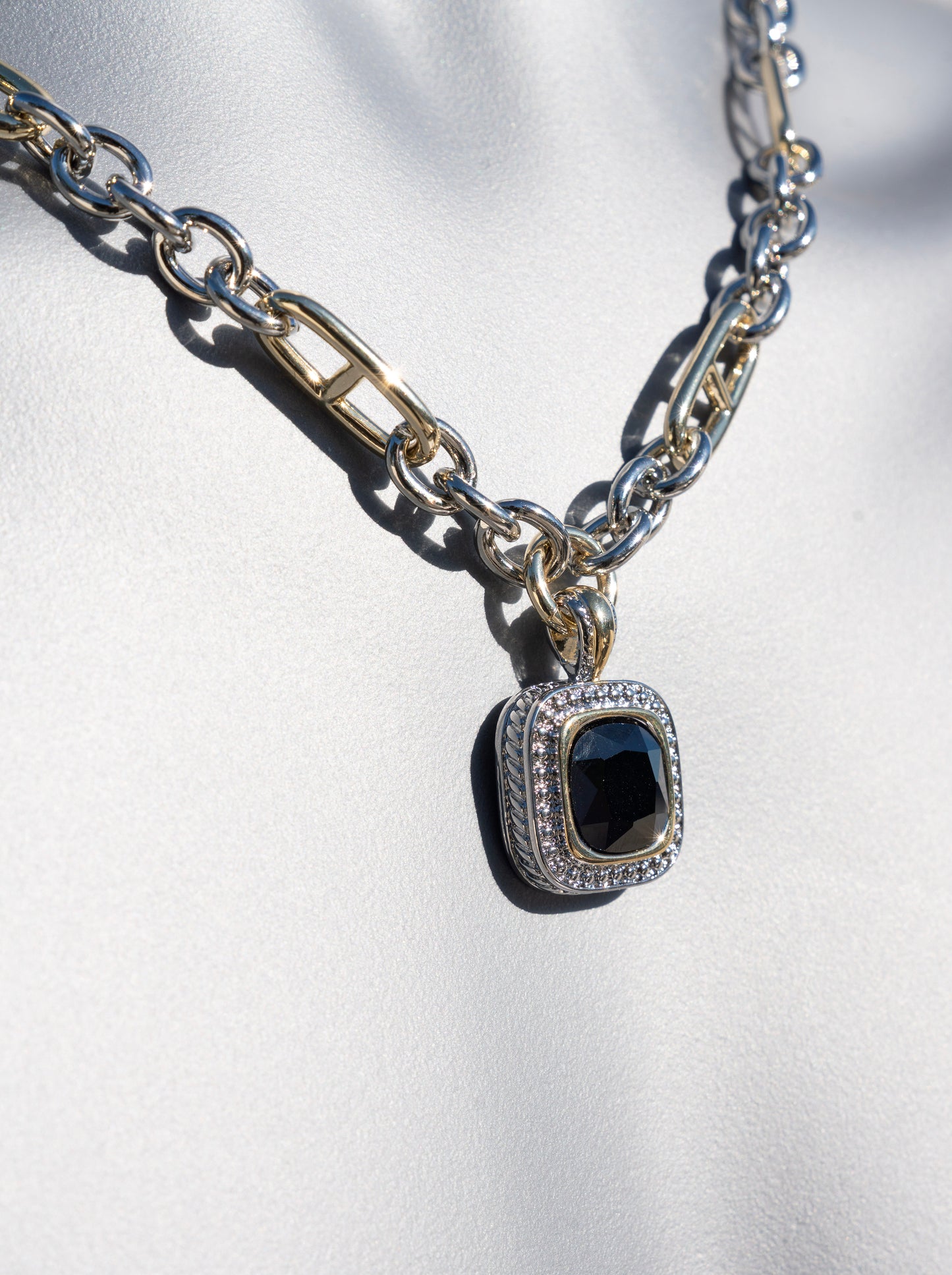 Thick Silver Necklace - Mens Black Necklace - Silver Pendant Necklace For Men - Mens Jewellery