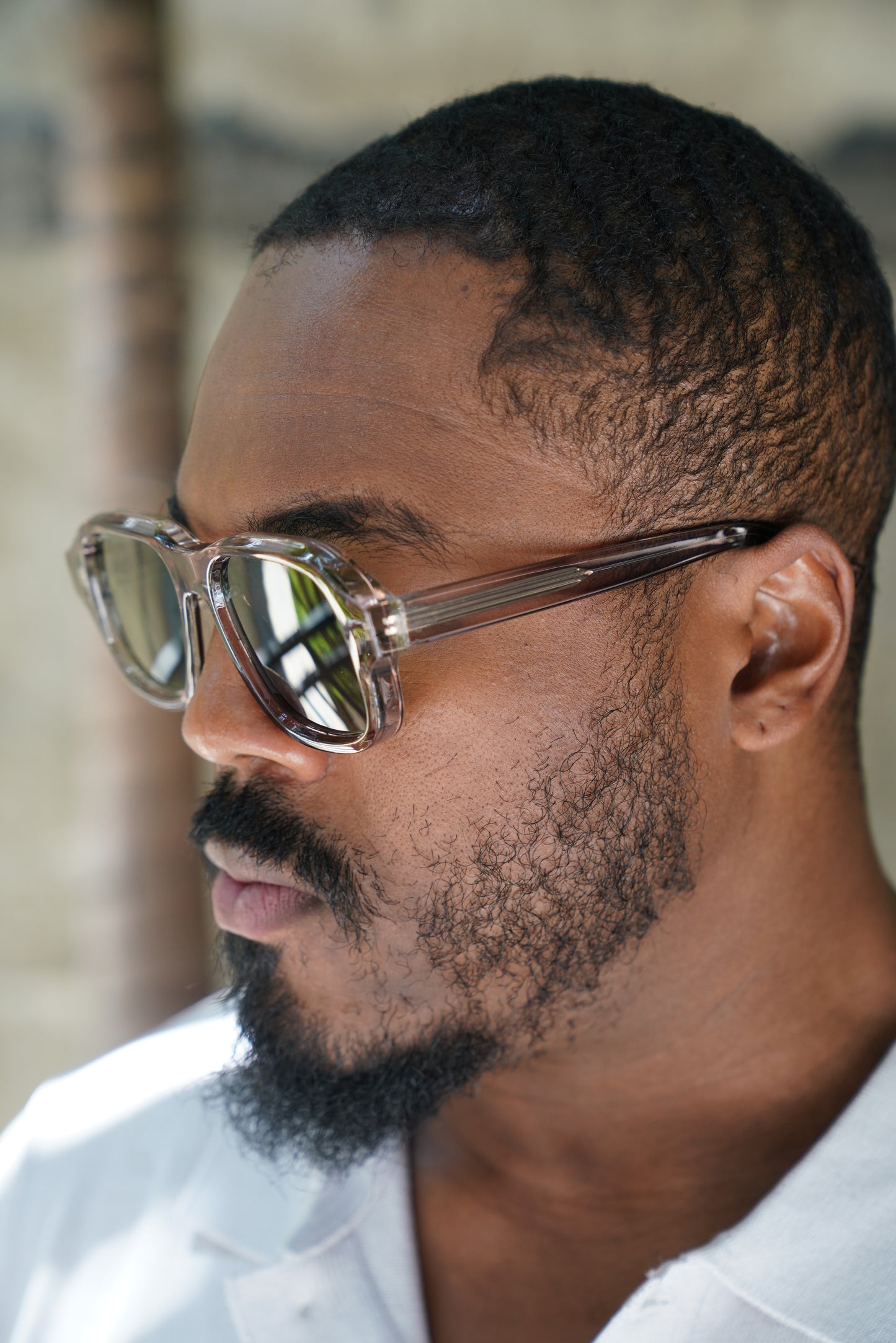 Brown Retro Square Sunglasses – Transparent Frame with Green Lens