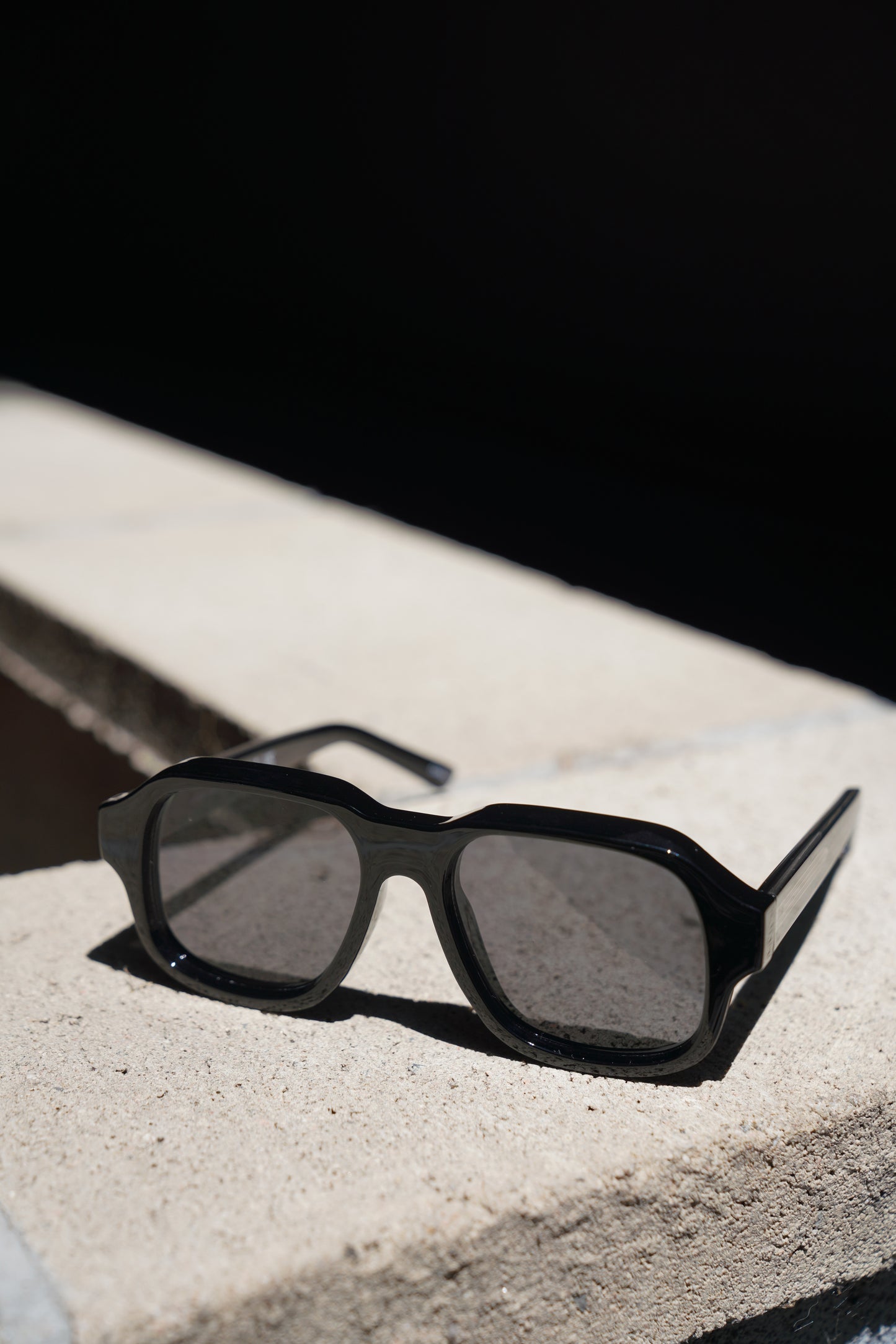 Black Retro Square Sunglasses – Transparent Frame with Black Lense