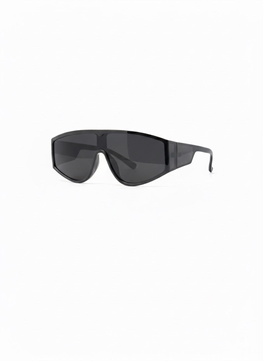 Black Futuristic Sunglasses | Unisex Wrap Shield Shades | Retro Y2K Sporty Goggles | UV400 Streetwear Eyewear