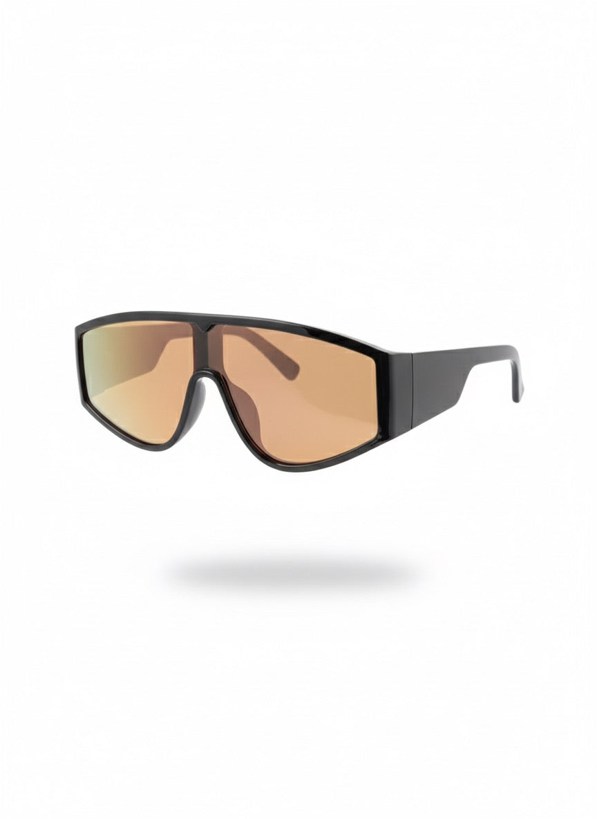 Brown Futuristic Sunglasses | Unisex Wrap Shield Shades | Retro Y2K Sporty Goggles | UV400 Streetwear Eyewear