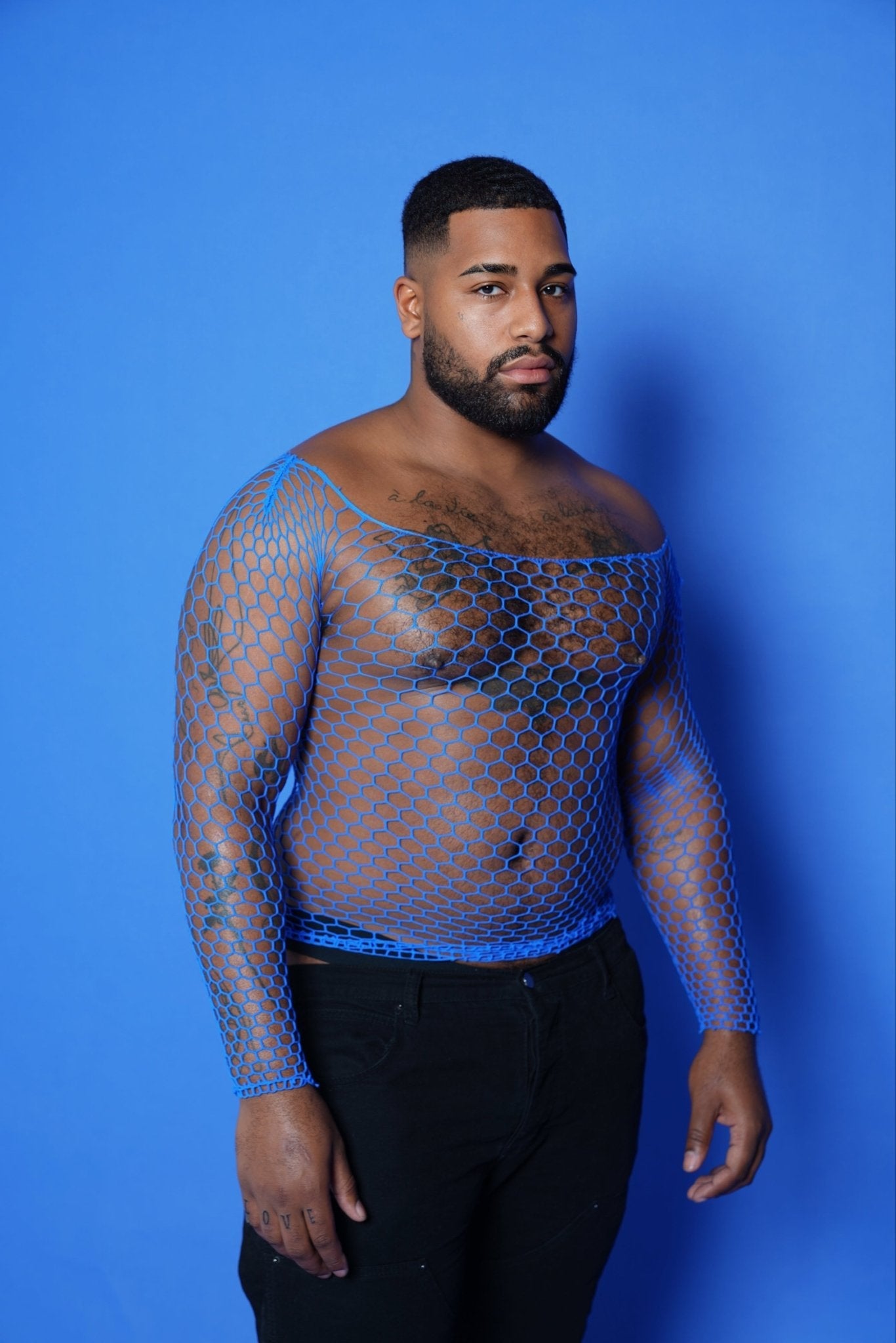 Blue Fishnet Mesh Bodysuit - TB - BondMenShirt