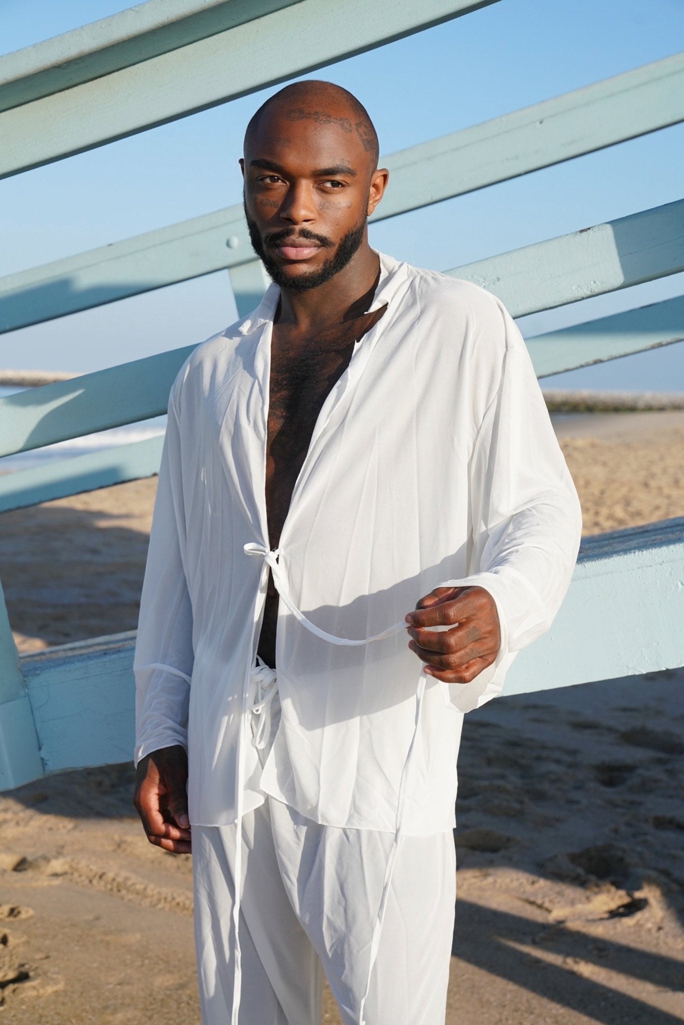 2 Piece White Cotton Long Sleeve Set - TB-BondMenHarness