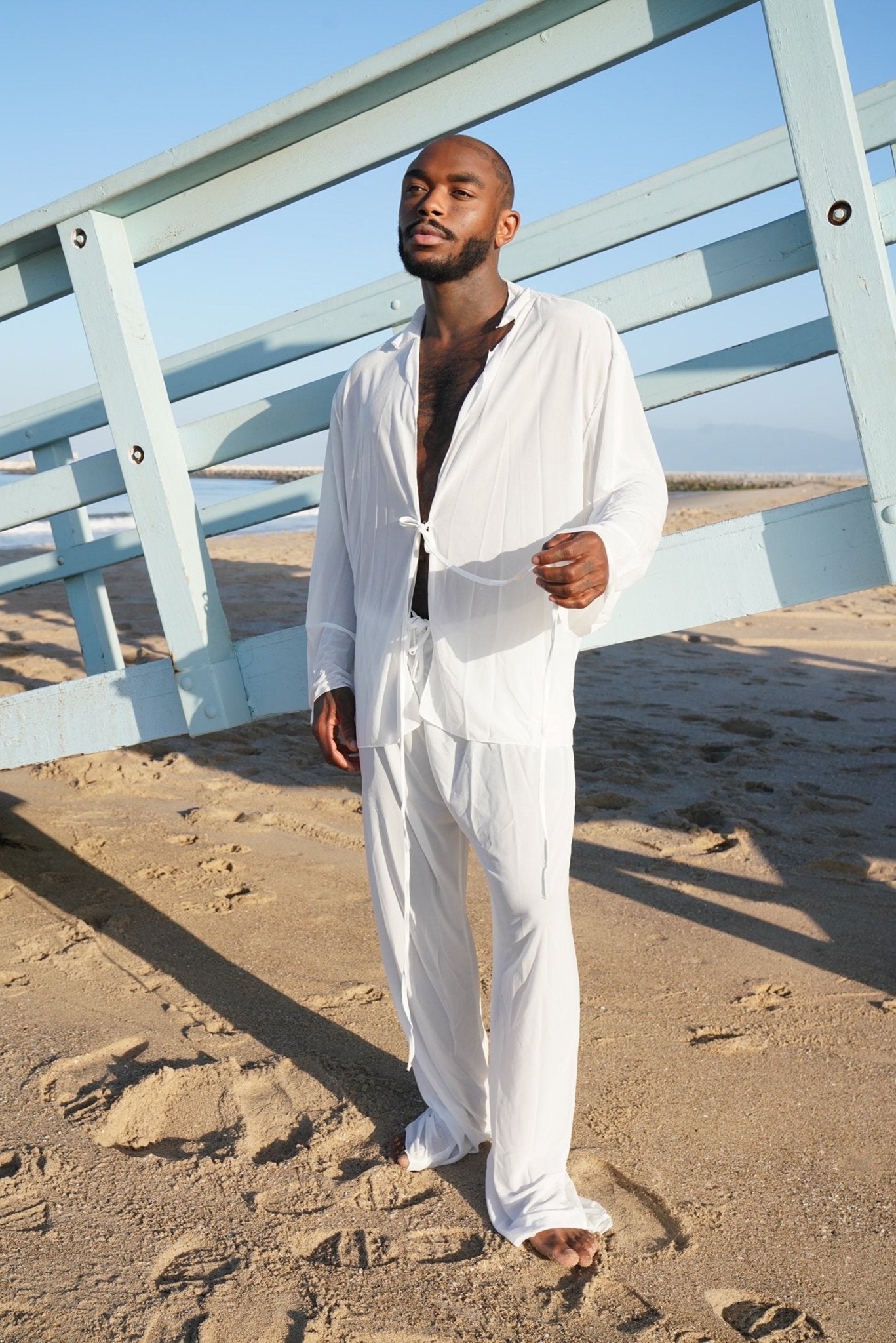2 Piece White Cotton Long Sleeve Set - TB-BondMenHarness