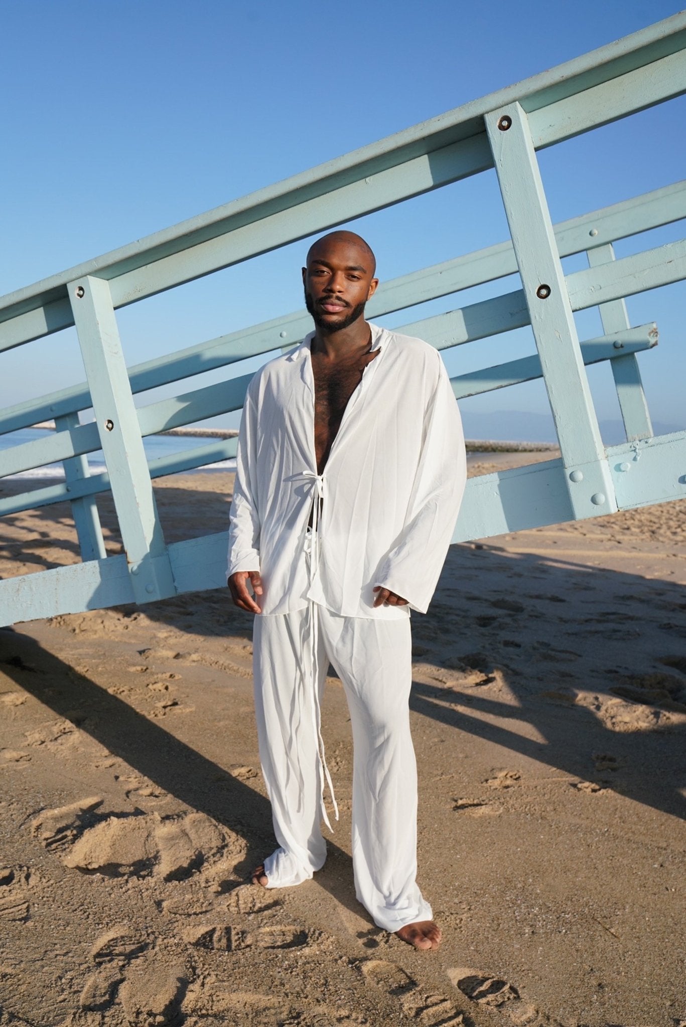 2 Piece White Cotton Long Sleeve Set - TB-BondMenHarness