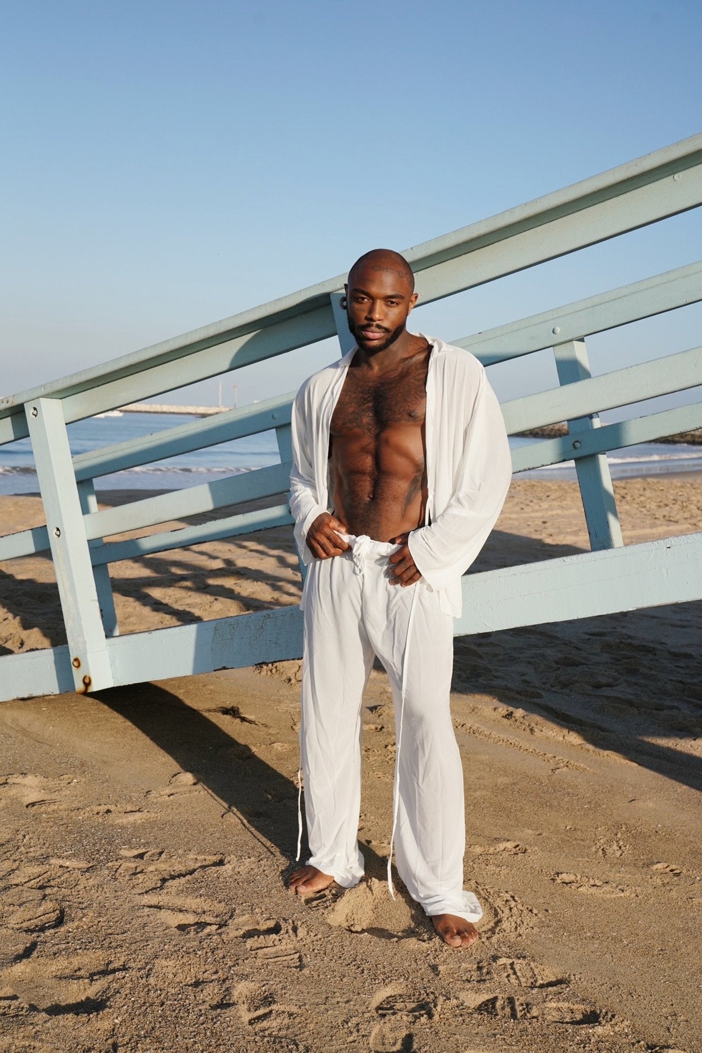 2 Piece White Cotton Long Sleeve Set - TB-BondMenHarness
