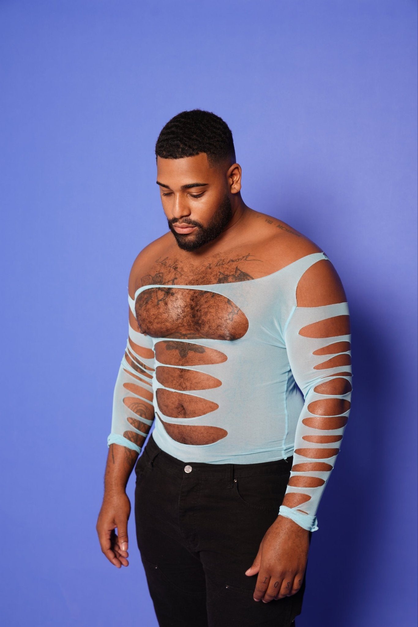 Big Daddy Blue Mesh Cutout Shirt - TB-BondMenShirt