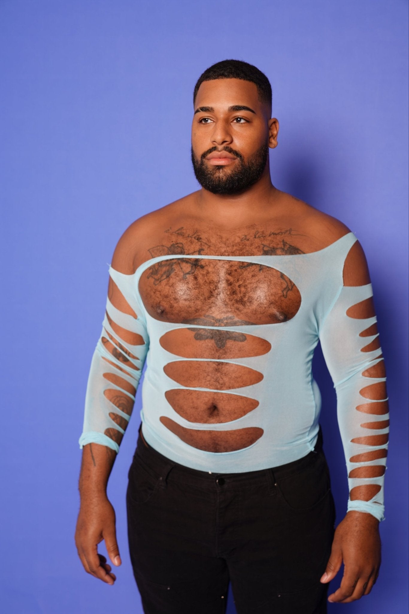 Big Daddy Blue Mesh Cutout Shirt - TB-BondMenShirt