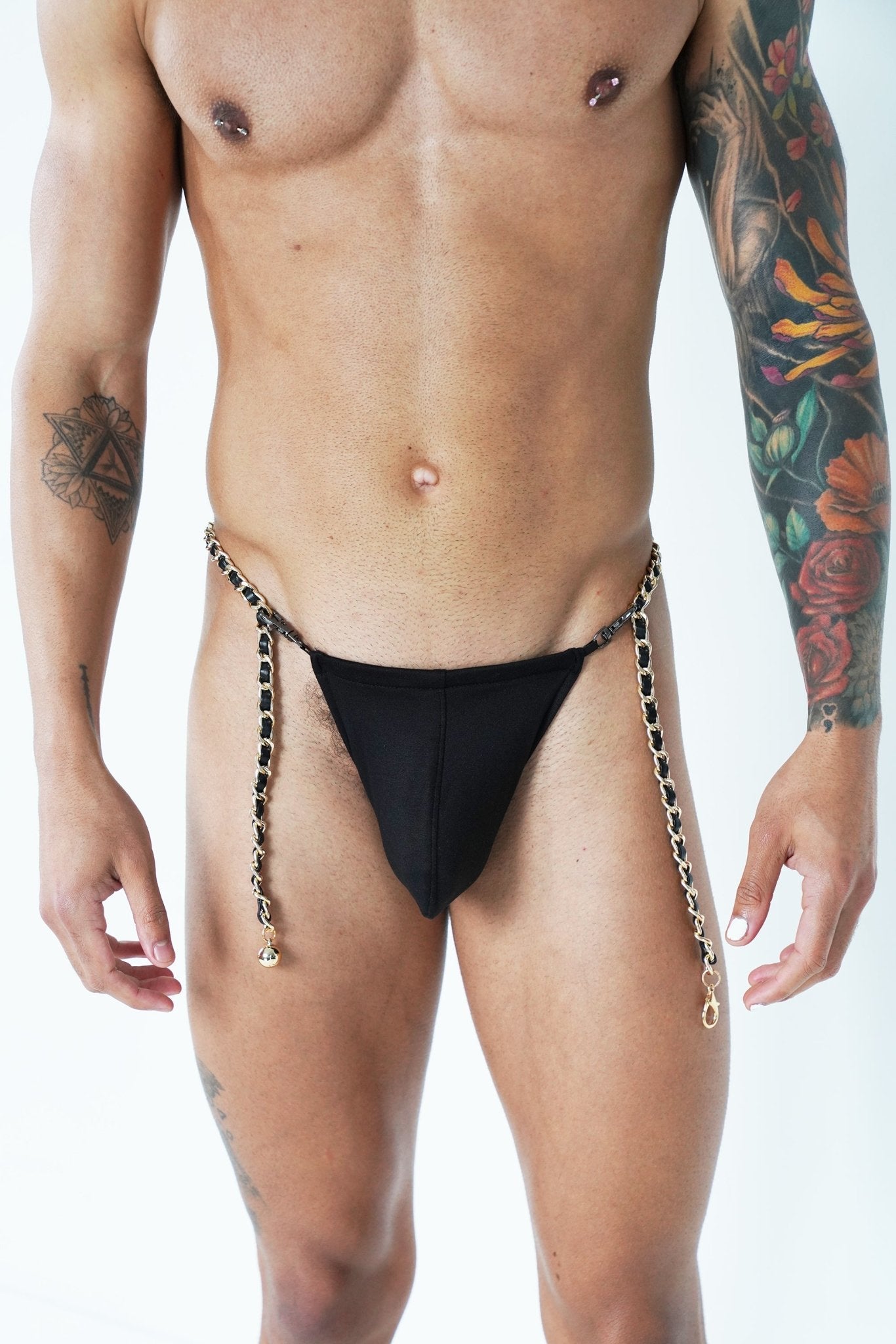 Black Cotton Gold Bell Chain G-String