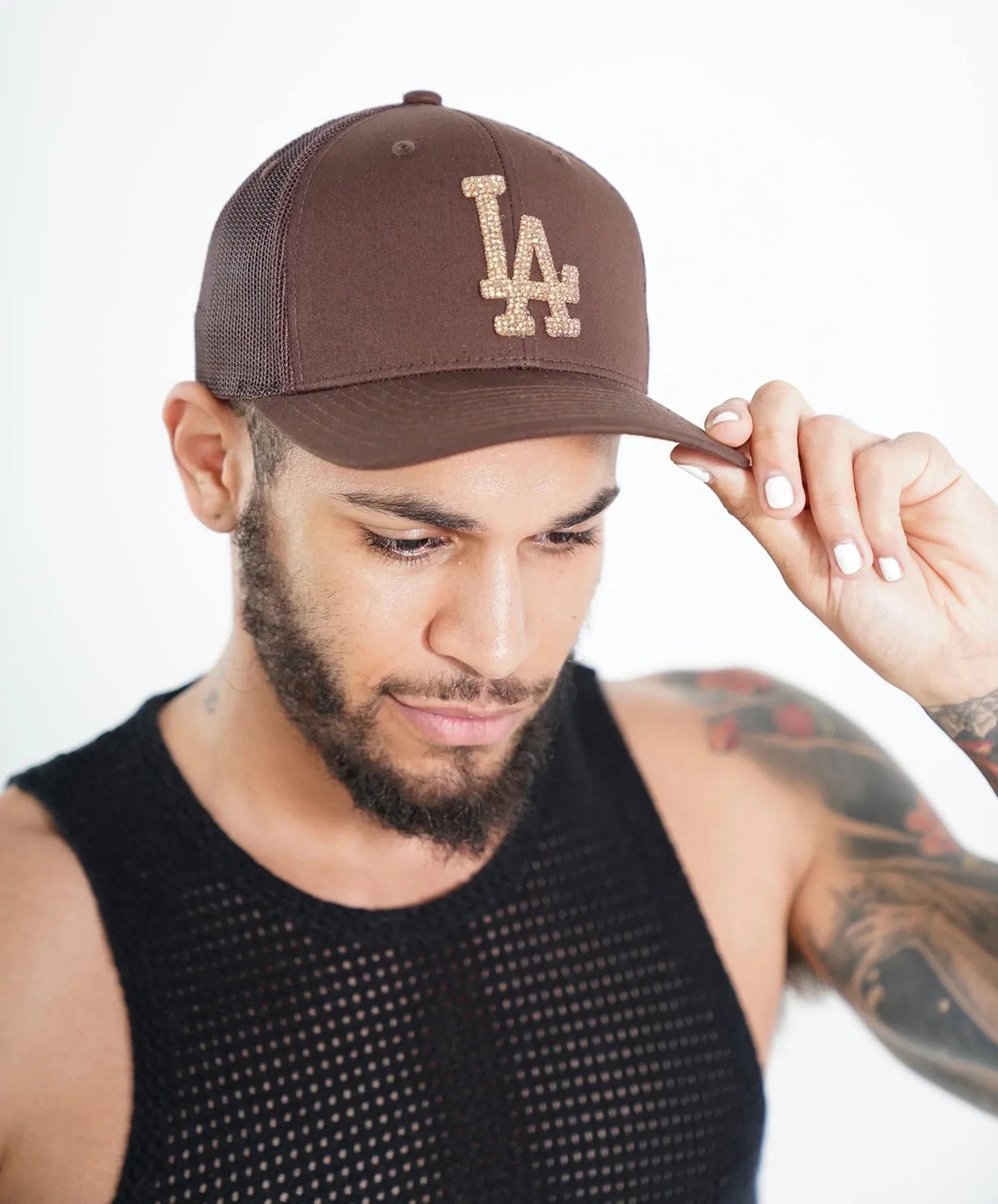 Brown LA Icon Trucker Hat, hat, hat for men