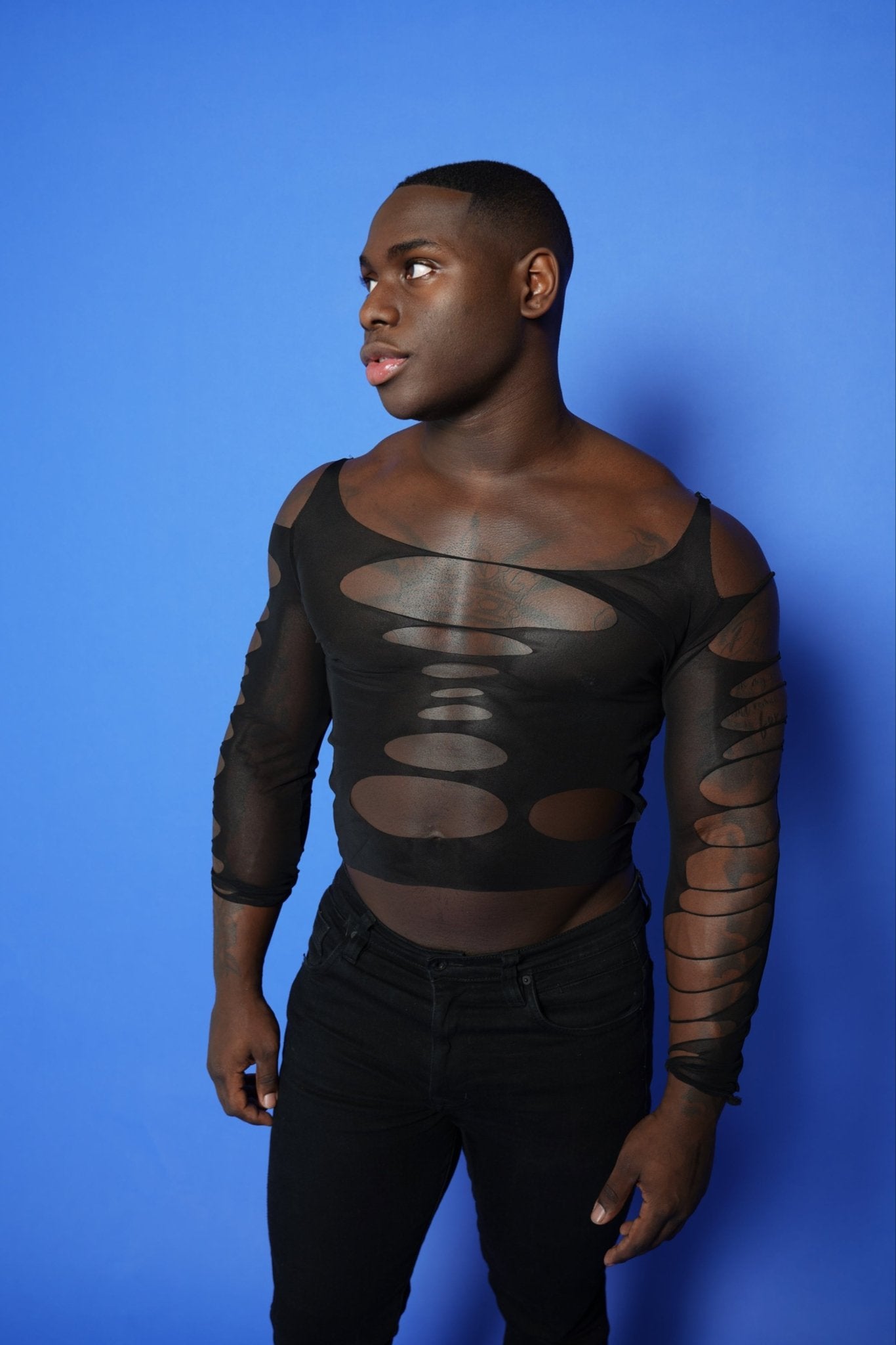 Black Mesh Cutout Shirt - TB-BondMenShirt