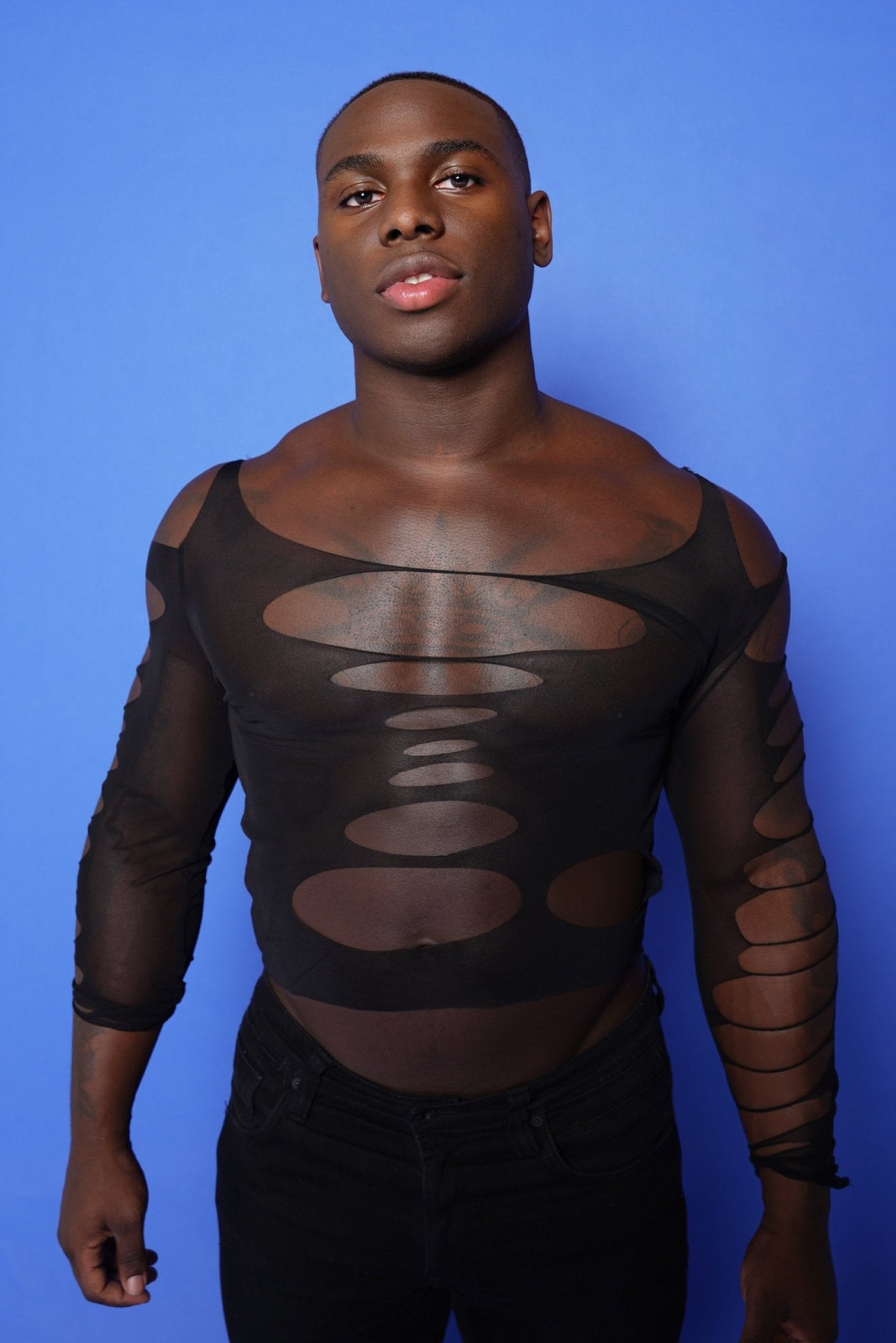 Black Mesh Cutout Shirt - TB-BondMenShirt