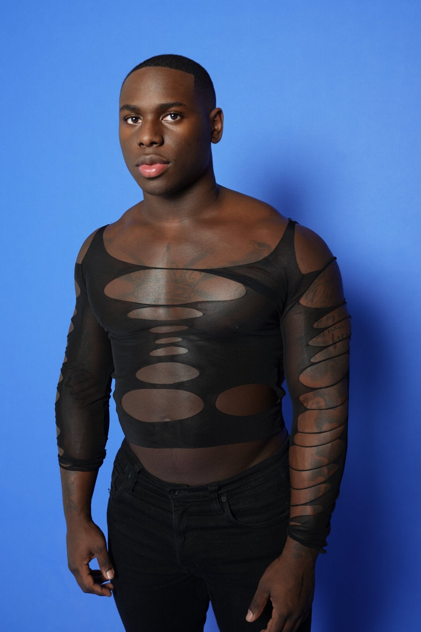 Black Mesh Cutout Shirt - TB-BondMenShirt