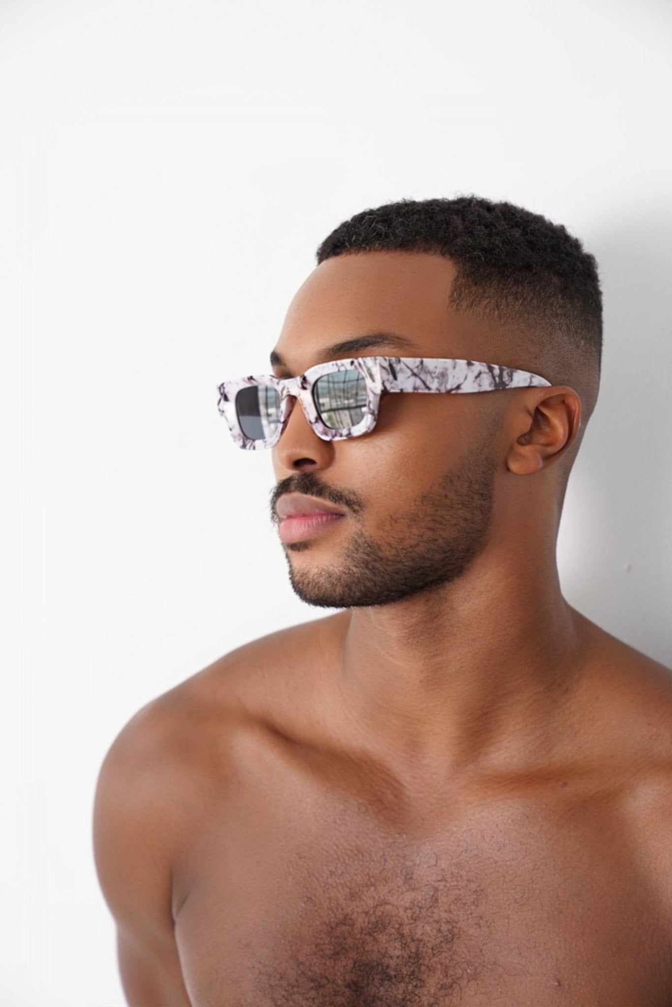Block Ivory Marble Retro Sunglasses on model, sunglasses, men's fashion
