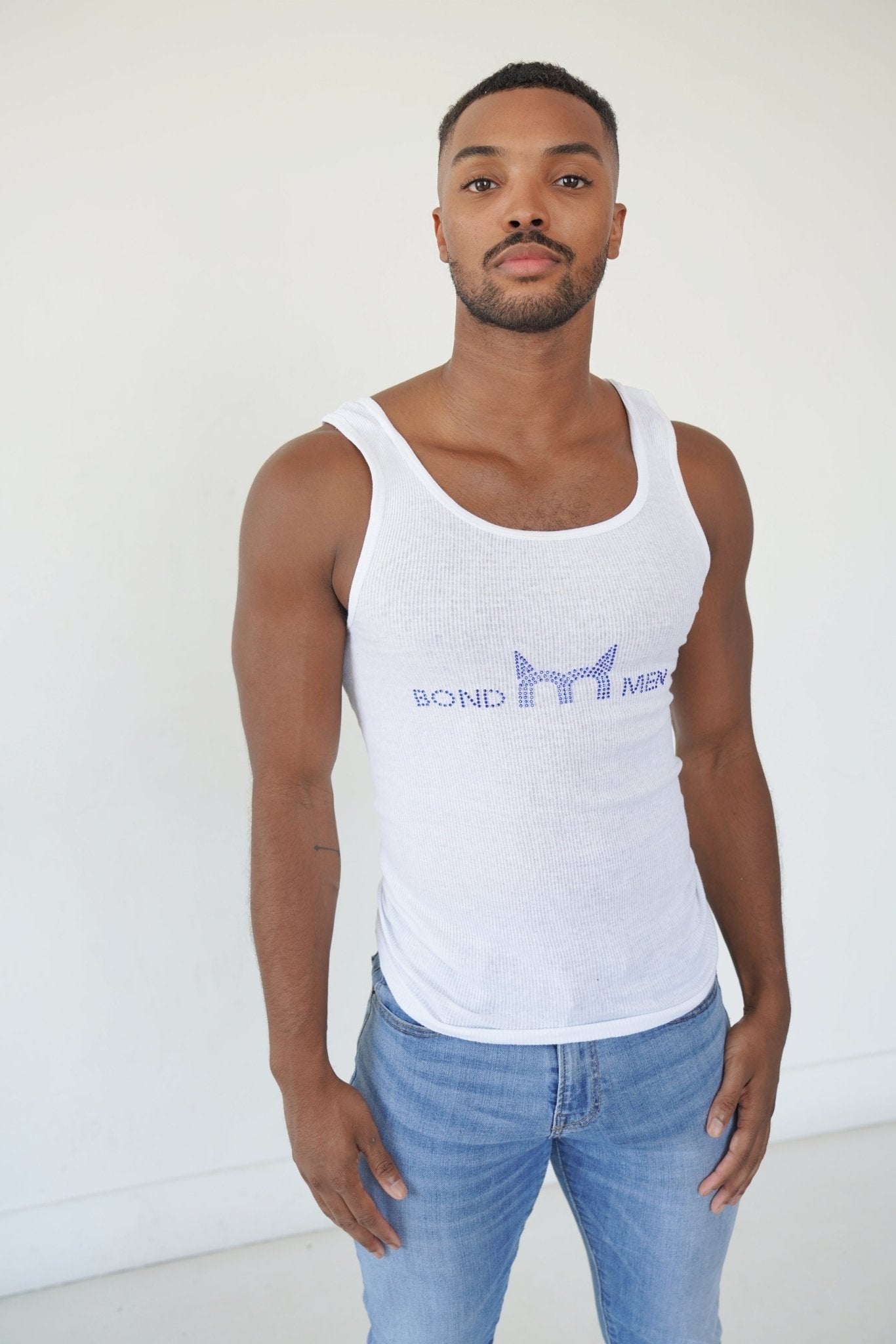 Bond Men Blue Stud Tank Top, Tank Top, Men's top, Sexy men's fashion