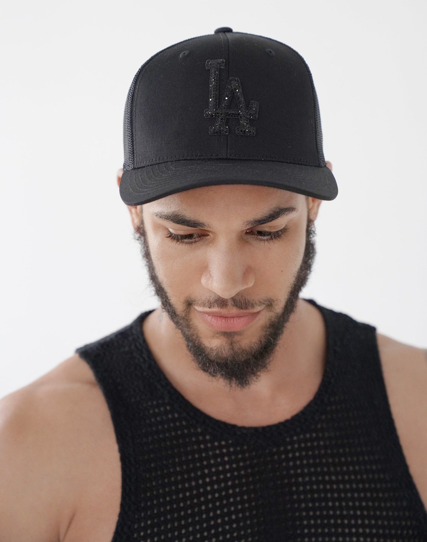 Black LA Icon Trucker Hat, hat, hat for men