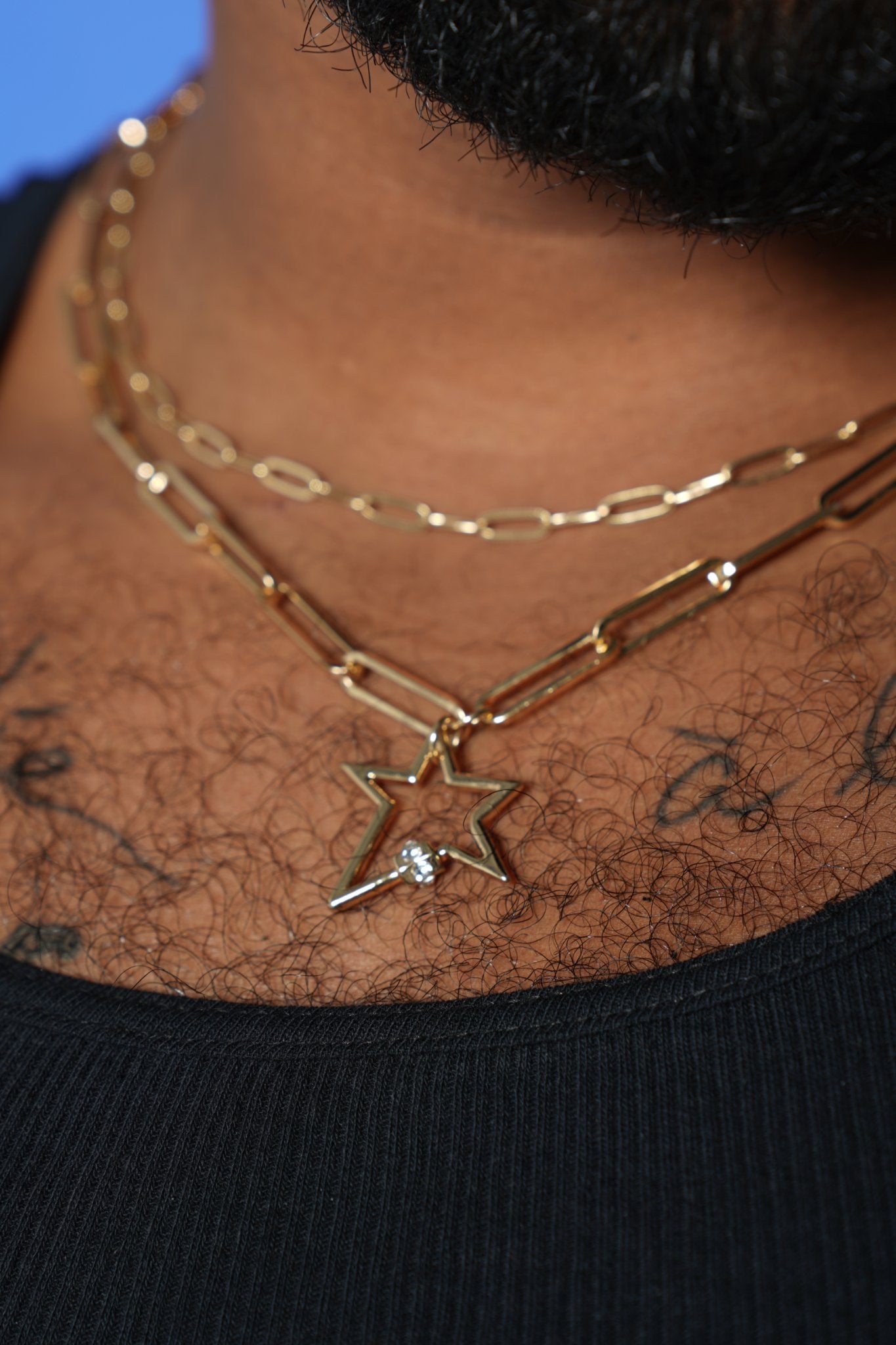 Gold Star Burst 2-Layered Link Chain Necklace - TB-BondMenNecklaces