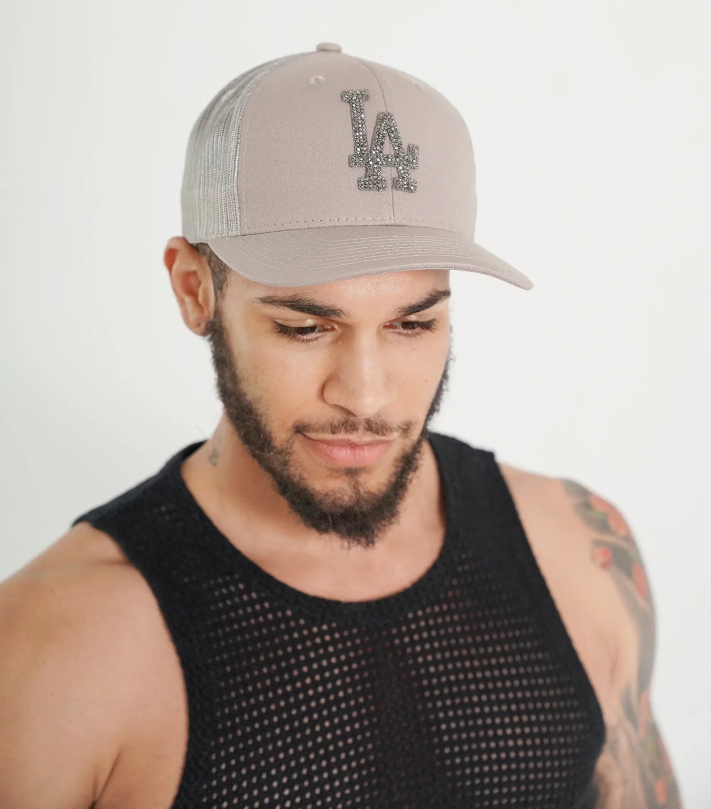 Gray LA Icon Trucker Hat, hat, hat for men