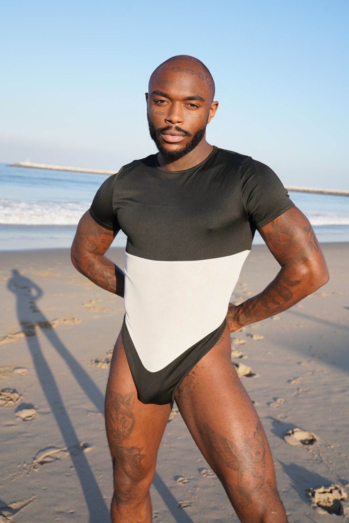 Half Sleeve Monochrome Swimsuit - TB-BondMenClothing