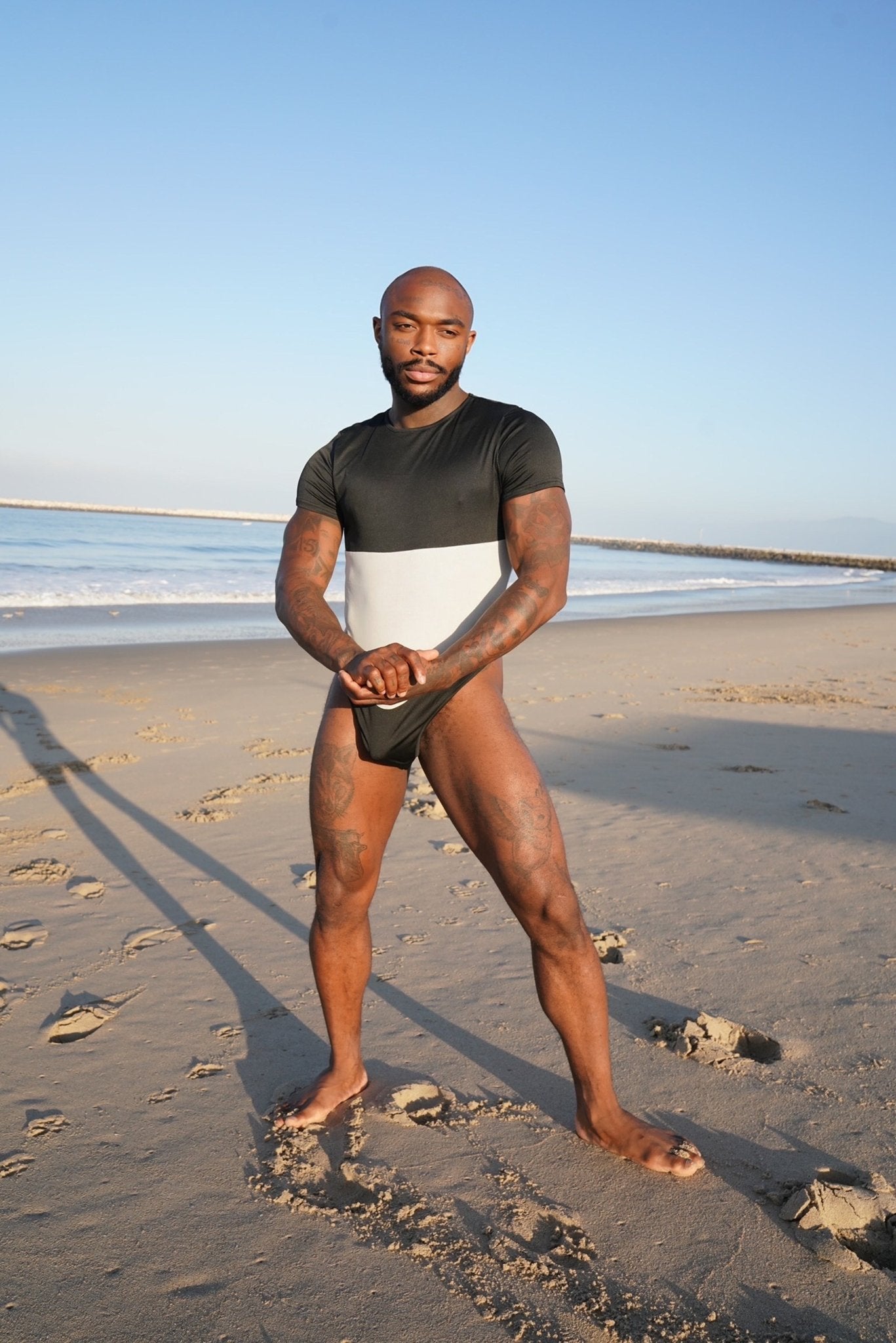 Half Sleeve Monochrome Swimsuit - TB-BondMenClothing