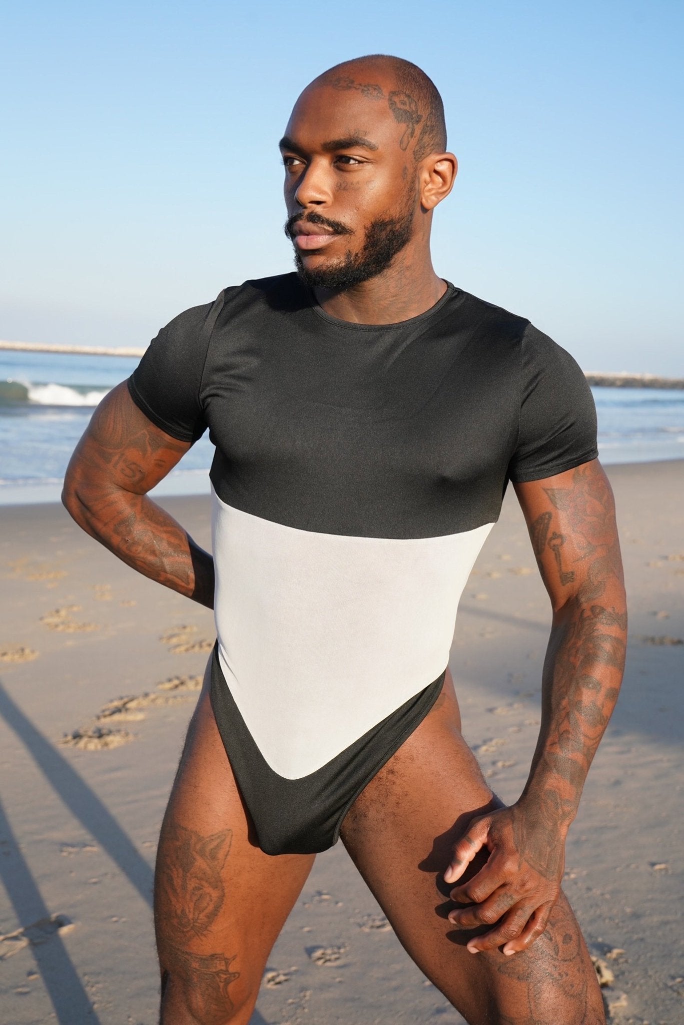 Half Sleeve Monochrome Swimsuit - TB-BondMenClothing