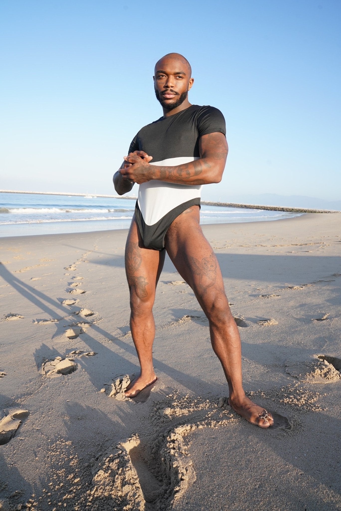 Half Sleeve Monochrome Swimsuit - TB-BondMenClothing