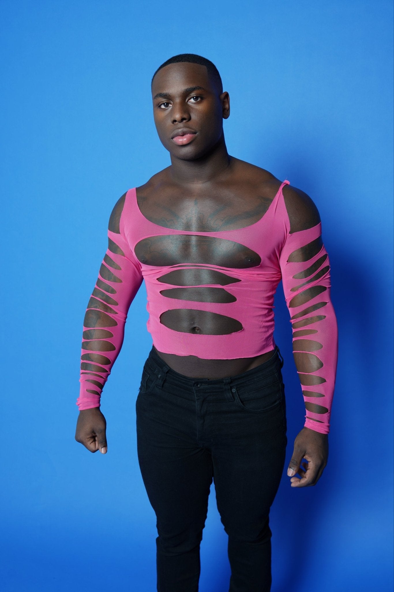 Hot Pink Mesh Cutout Shirt - TB-BondMenShirt