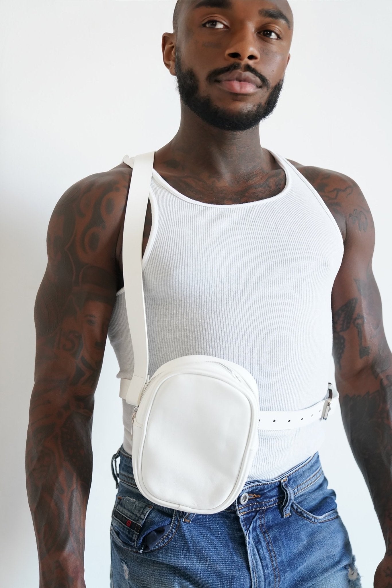 Pure White Leather Crossbody Bag - TB-BondMenHarness