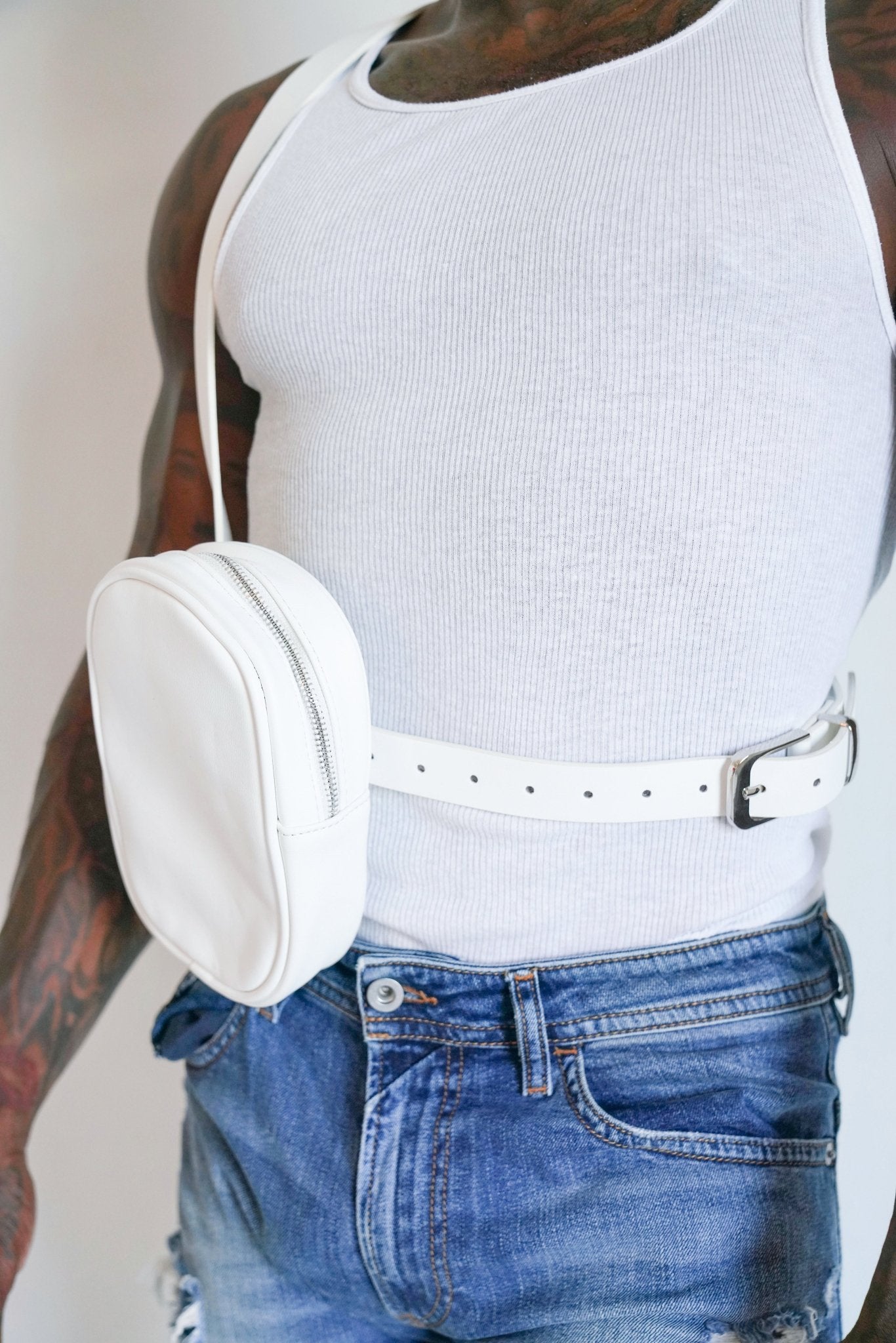 Pure White Leather Crossbody Bag - TB-BondMenHarness