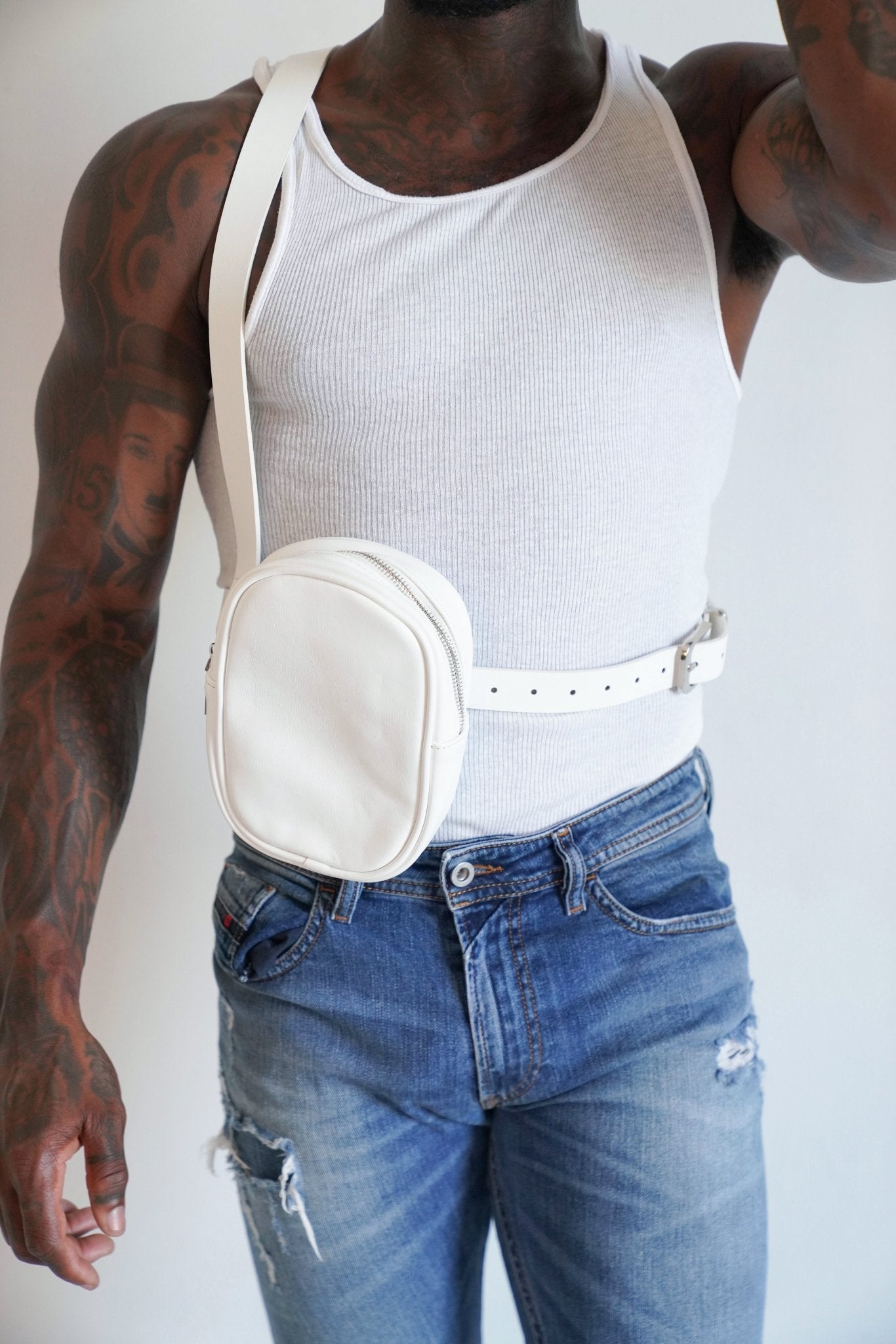 Pure White Leather Crossbody Bag - TB-BondMenHarness