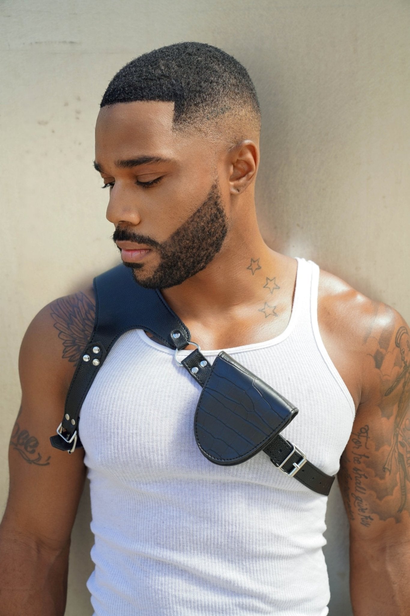 Quad Vest - Croc Vegan Pouch, Harness, bdsm harness, fetish harness, vegan pouch