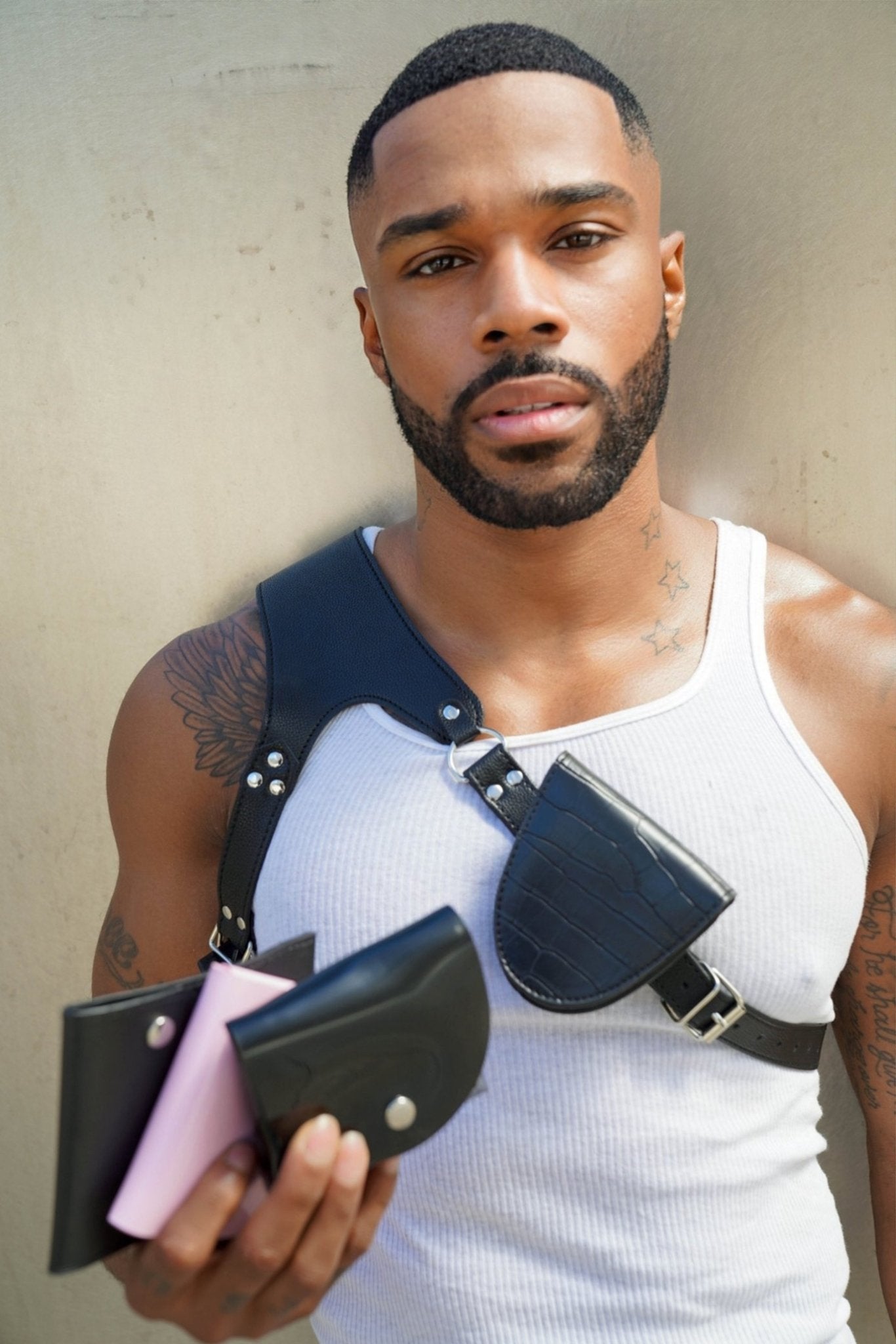 Quad Vest - Croc Vegan Pouch, Harness, bdsm harness, fetish harness, vegan pouch