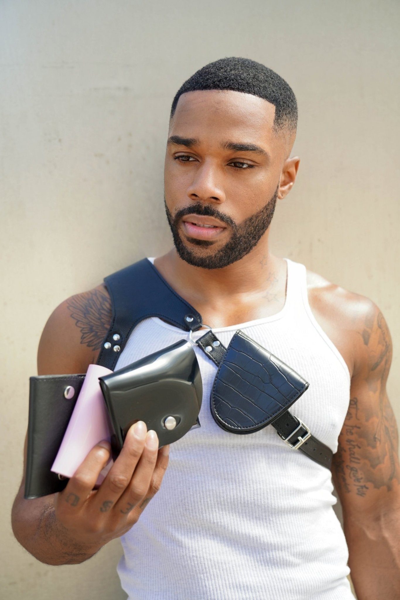 Quad Vest - Croc Vegan Pouch, Harness, bdsm harness, fetish harness, vegan pouch