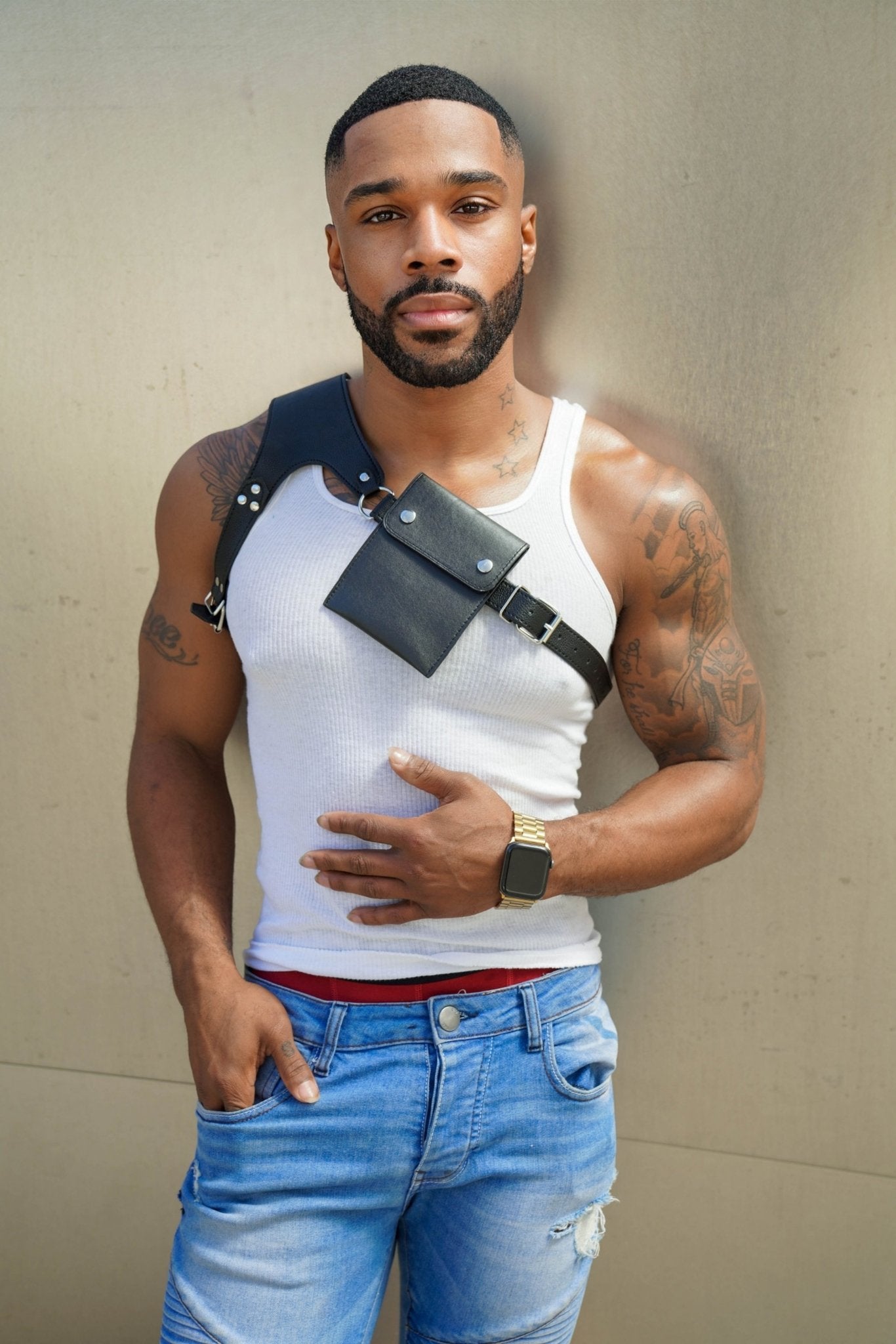 Quad Vest - Square Matte Pouch, Harness, bdsm harness, fetish harness, vegan pouch