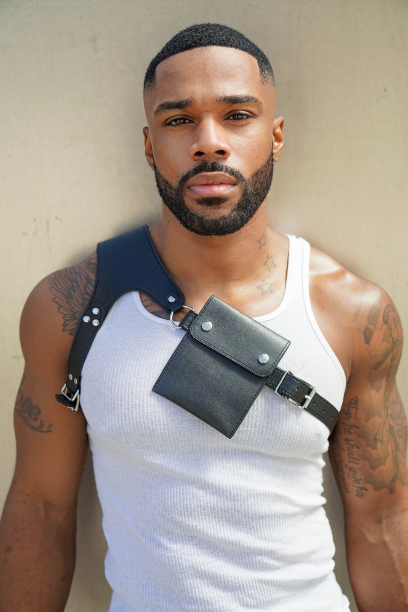 Quad Vest - Square Matte Pouch, Harness, bdsm harness, fetish harness, vegan pouch