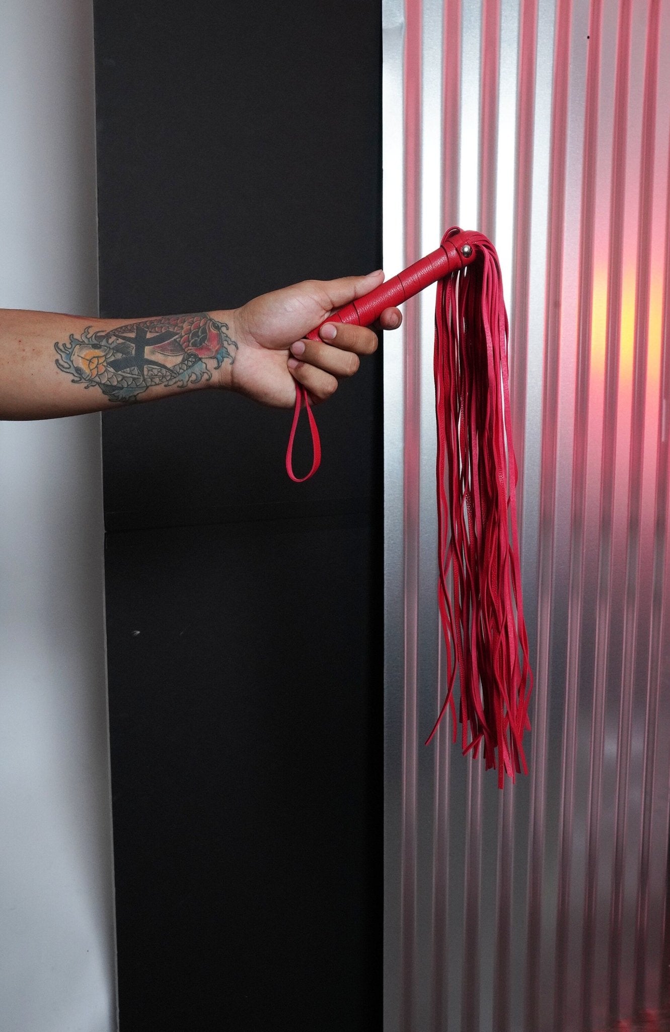 Sexy Red Faux Leather Fringe Whip, sex toy, bdsm toy, foreplay whip