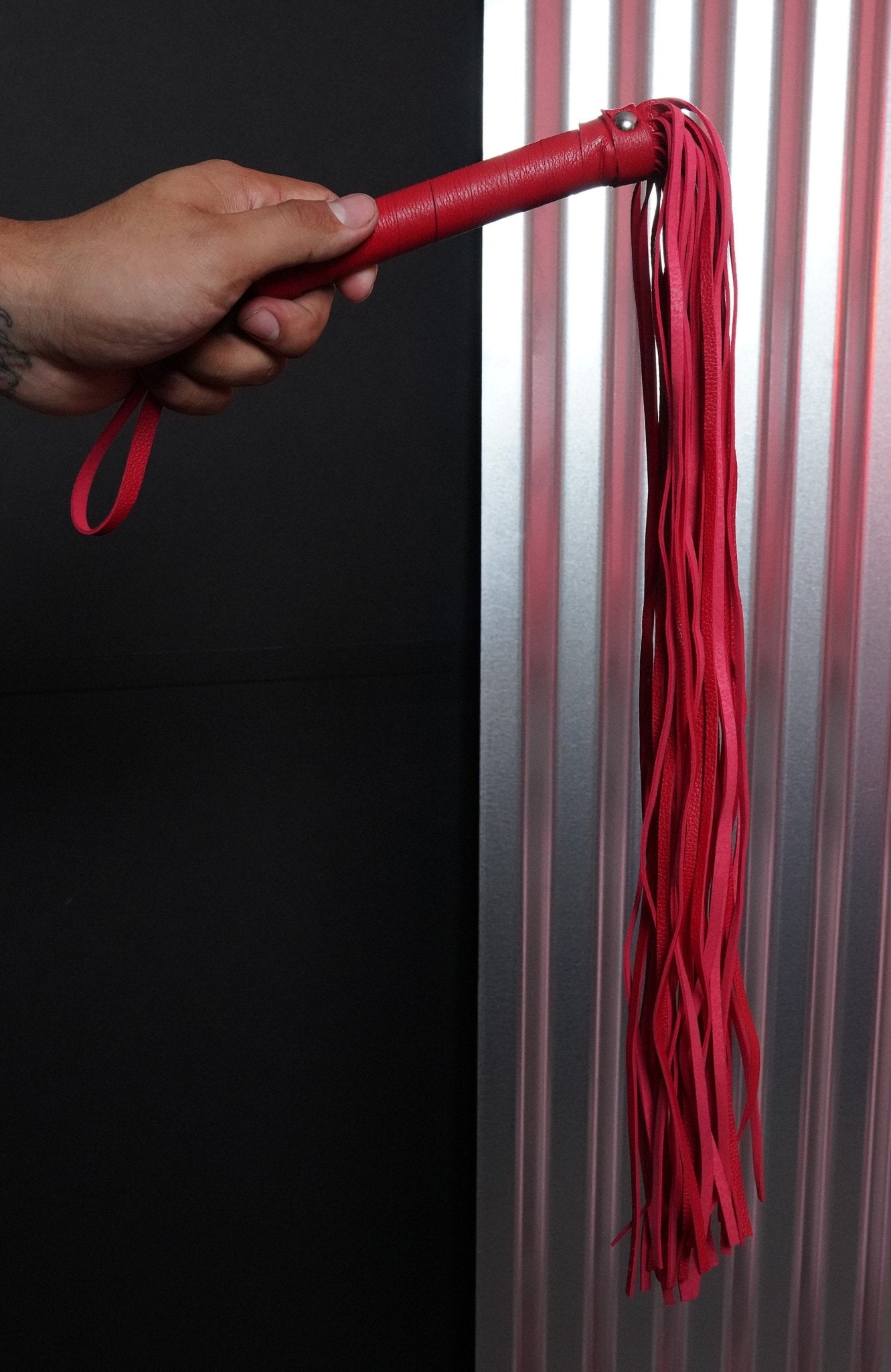 Sexy Red Faux Leather Fringe Whip, sex toy, bdsm toy, foreplay whip