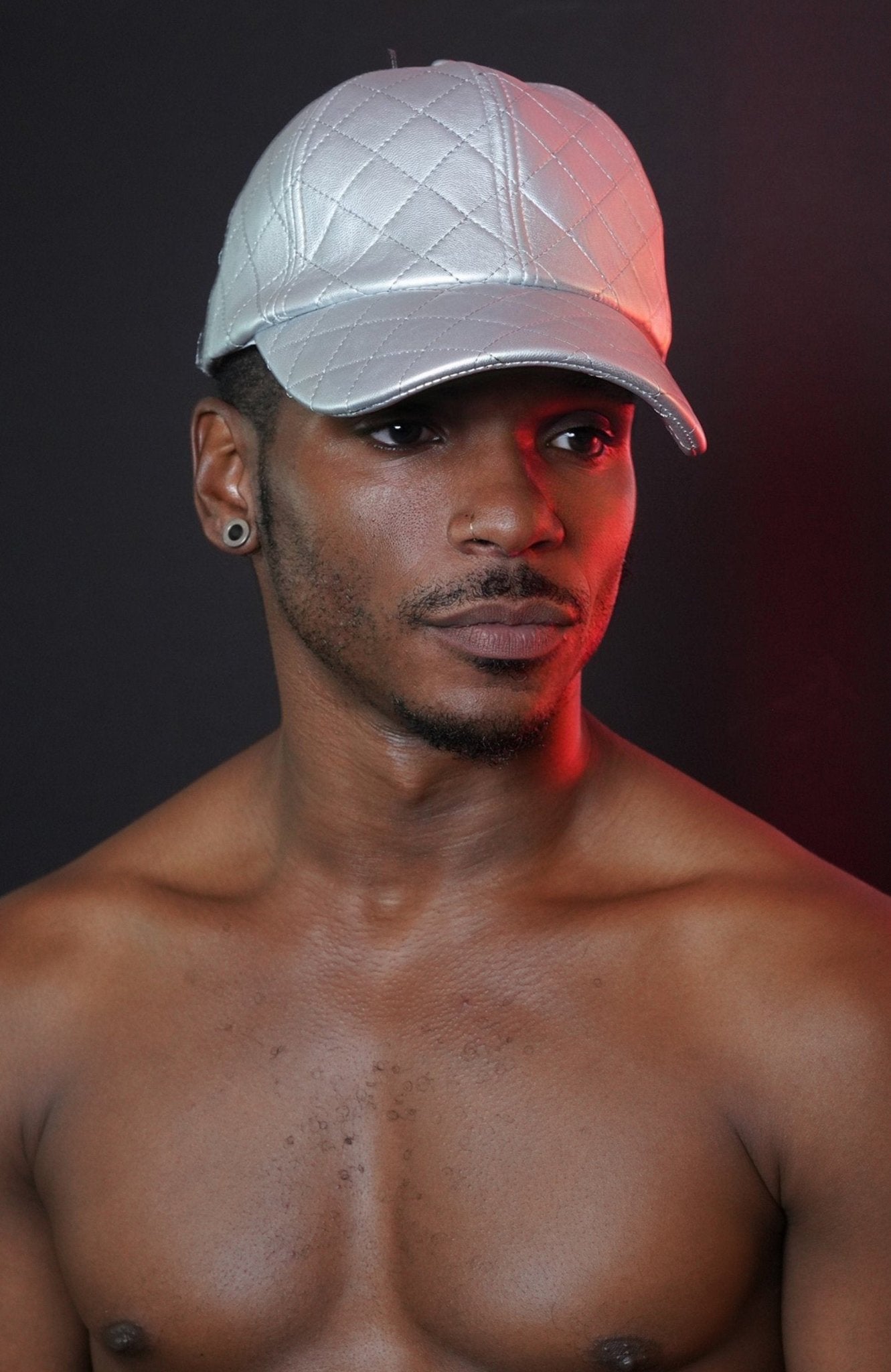 Silver Quilted Baseball Hat, men's hat, men's fashion