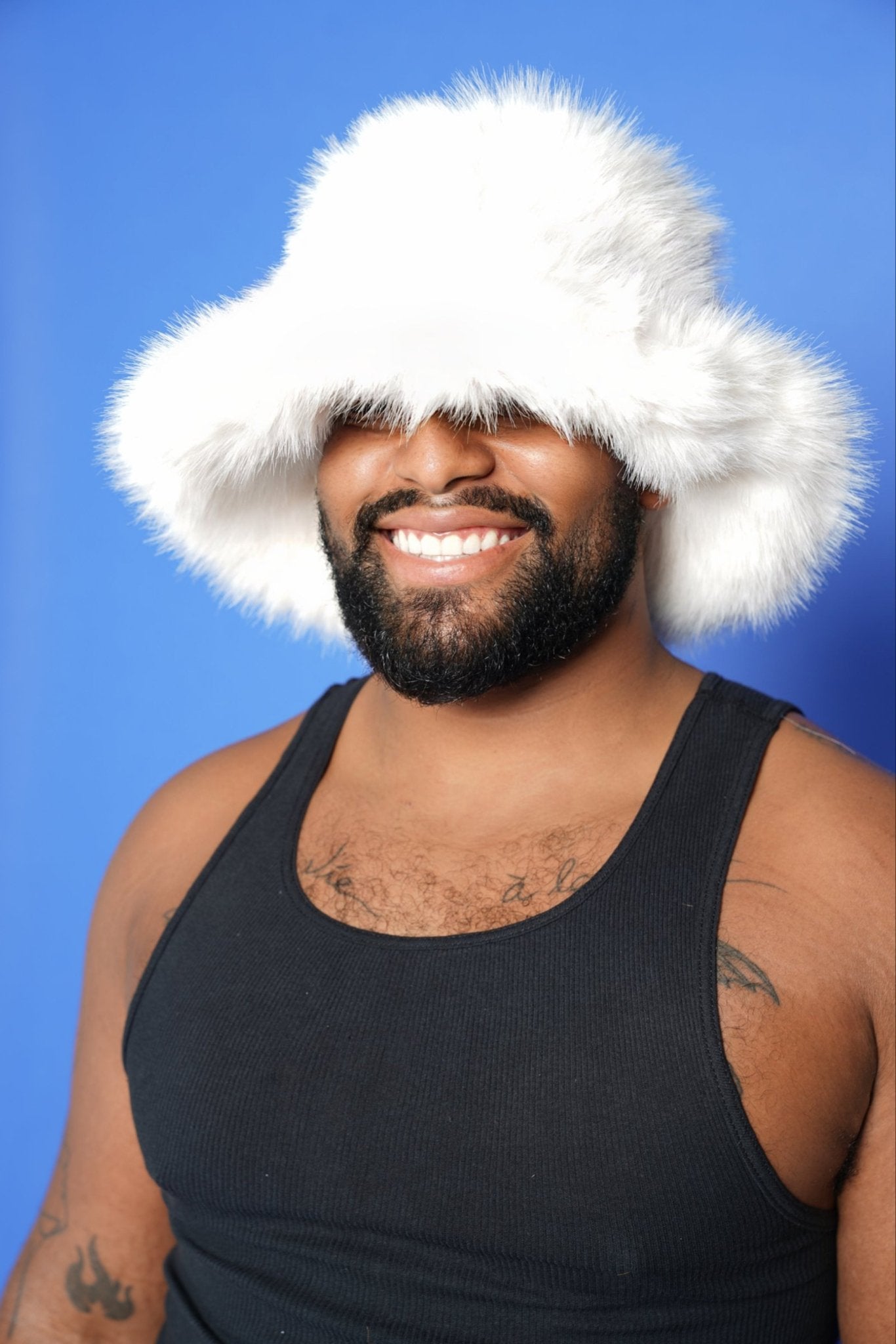 White Fluffy Bucket Hat - TB-BondMenBucket hat