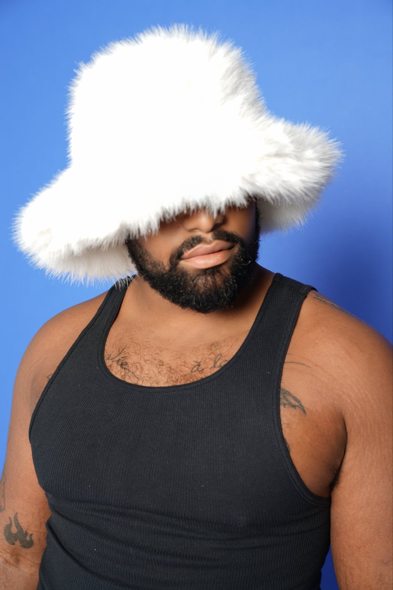 White Fluffy Bucket Hat - TB-BondMenBucket hat