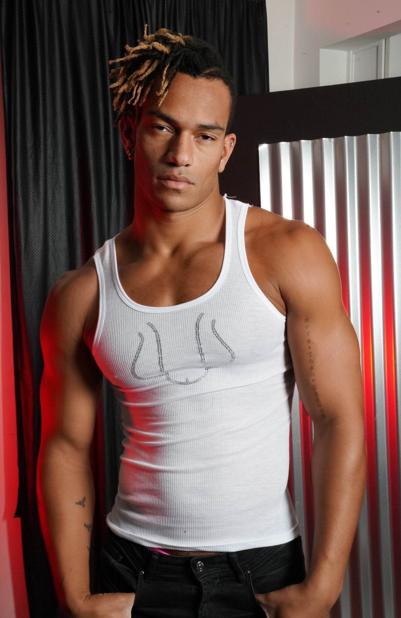 White Muscle Tank Big Dick Shirt, men's top, comfortable top