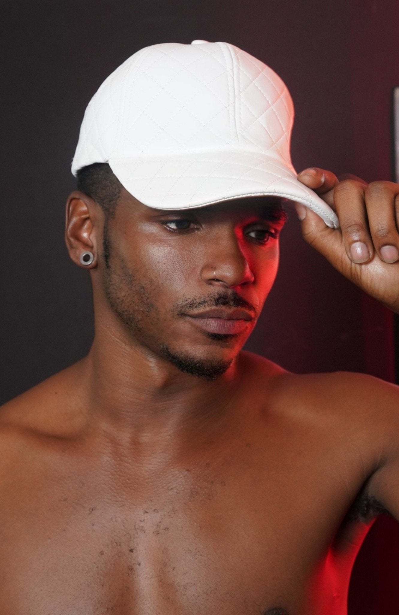White Quilted Baseball Hat, men's hat, men's fashion