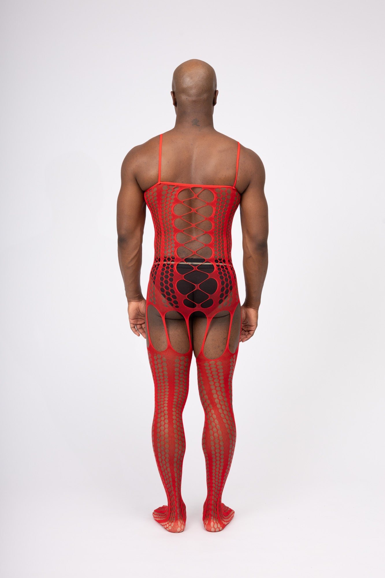 Red Garter Fishnet Bodysuit Breathable Stretchable Layering Outfit