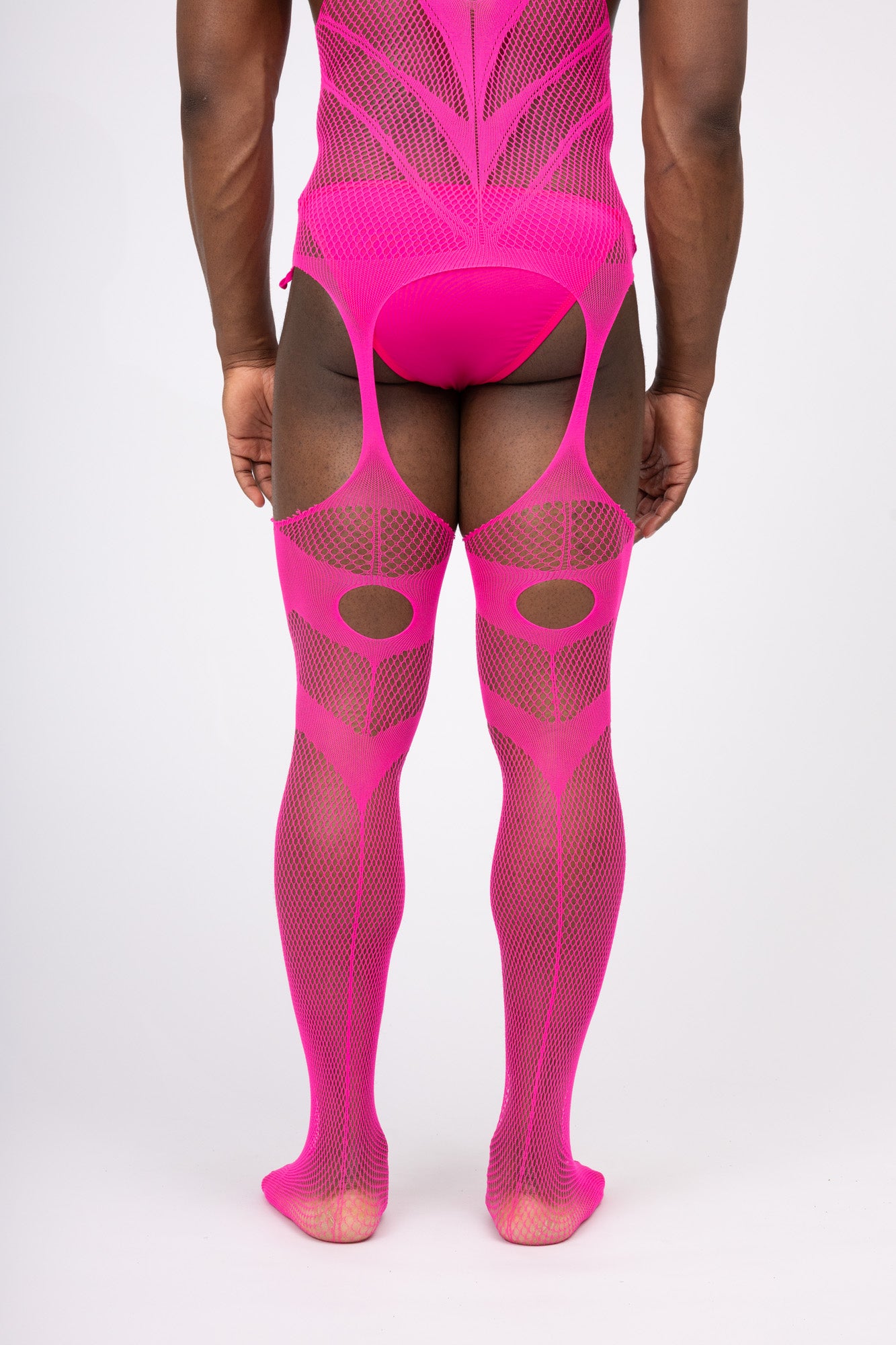 Hollow Fishnet Breathable Bodysuit Pink Layering Onesie Outfit
