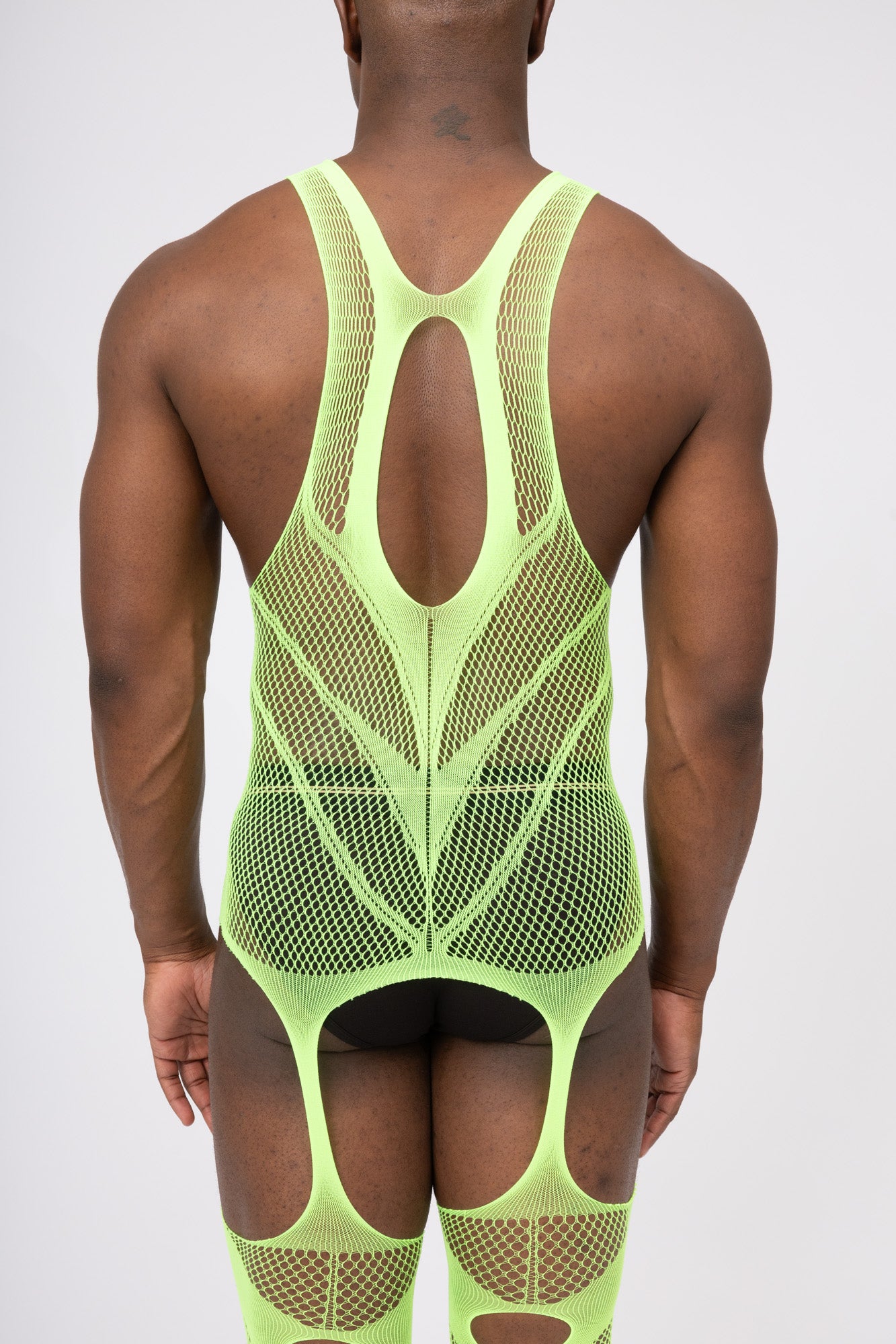 Hollow Fishnet Breathable Bodysuit Green Layering Onesie Outfit