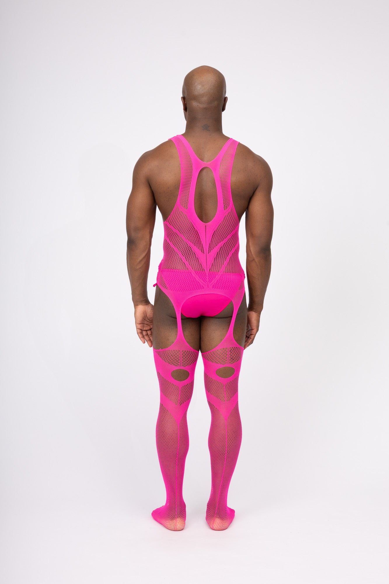 Hollow Fishnet Breathable Bodysuit Pink Layering Onesie Outfit
