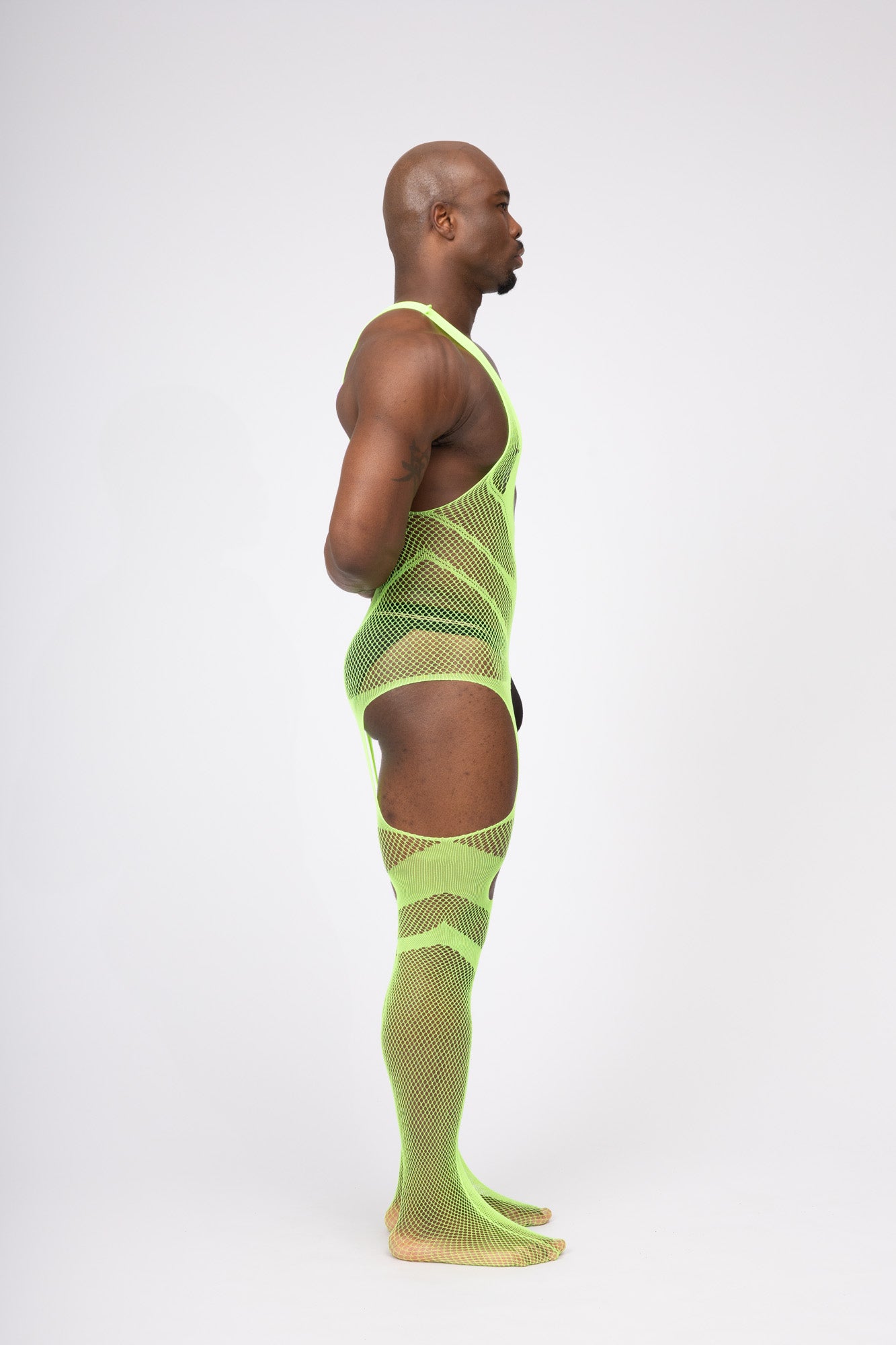 Hollow Fishnet Breathable Bodysuit Green Layering Onesie Outfit
