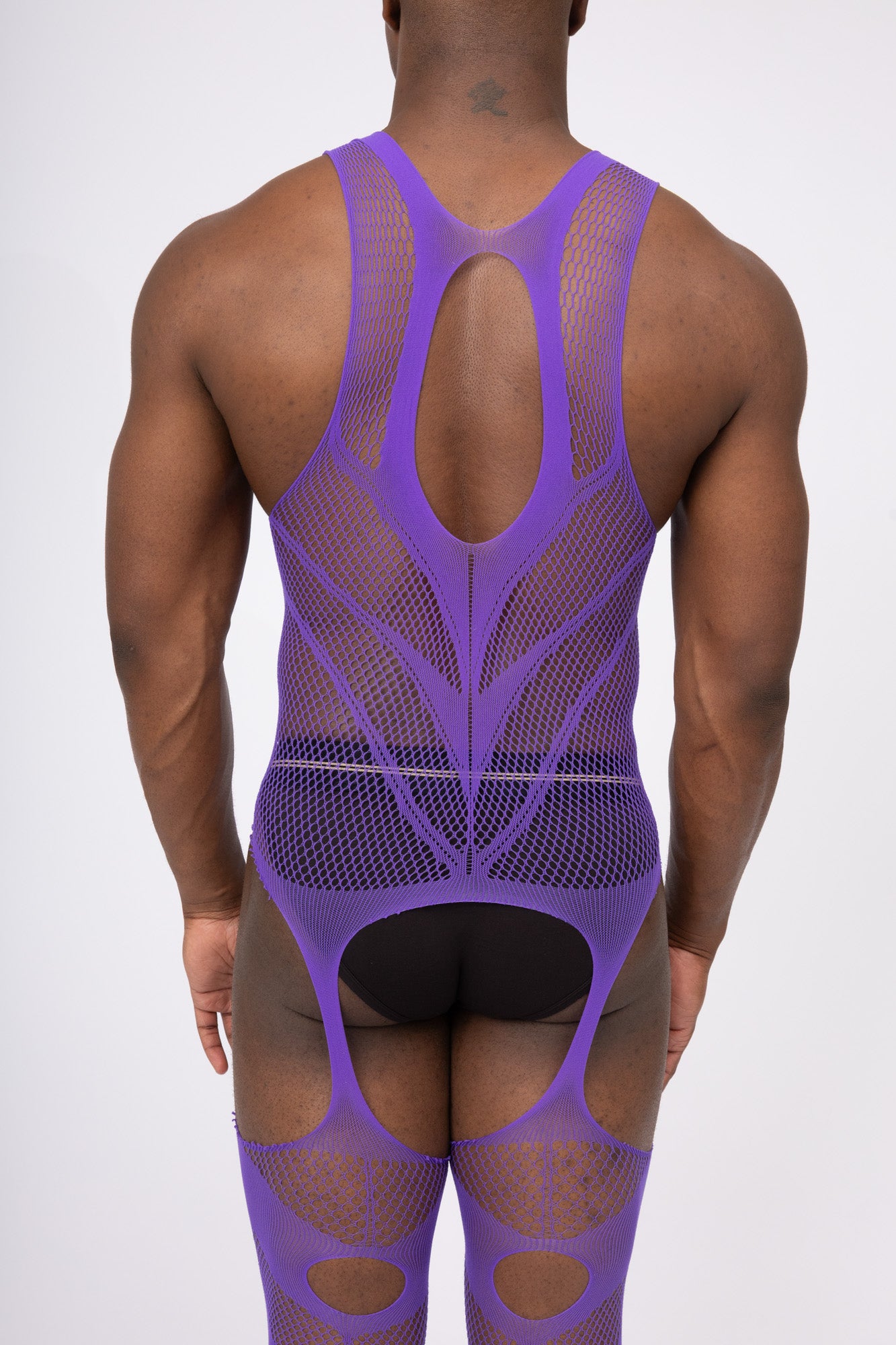 Hollow Fishnet Breathable Bodysuit Purple Layering Onesie Outfit