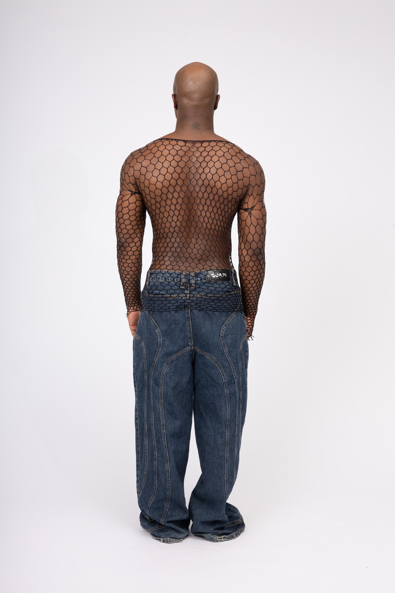 Black Fishnet Mesh Body Sock Shirt Men Club Wear