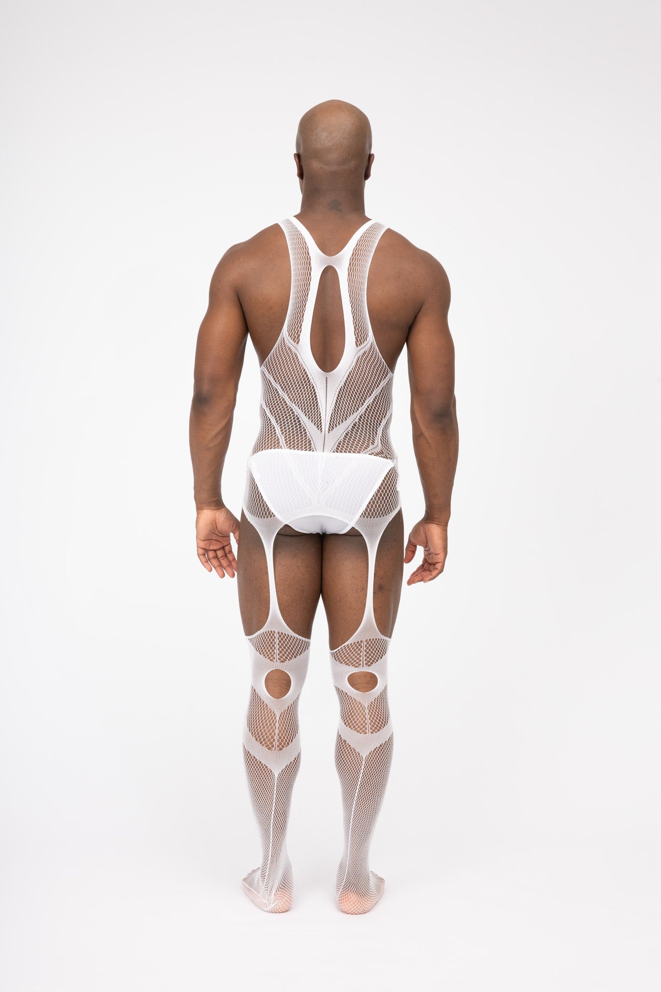 Hollow Fishnet Breathable Bodysuit White Layering Onesie Outfit